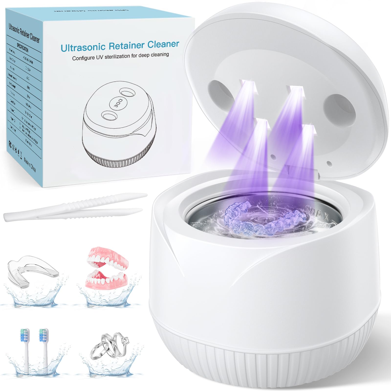 Dental Ultrasonic Retainer Cleaner Machine: 45kHz Dental Cleaning Pod with Digital Timer & 200ML, Cleaning for Dentures, Mouth Guards, Aligners, Night Guards, Braces, Toothbrush Heads & Jewelry 🍁 All In One Marketplace Canada