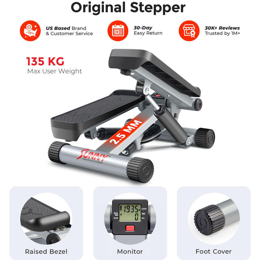 Sunny Health & Fitness Mini Stepper for Exercise, Low-Impact Stair Step Cardio Equipment with Resistance Bands, Digital Monitor - NO. 012-S 🍁 All In One Marketplace Canada