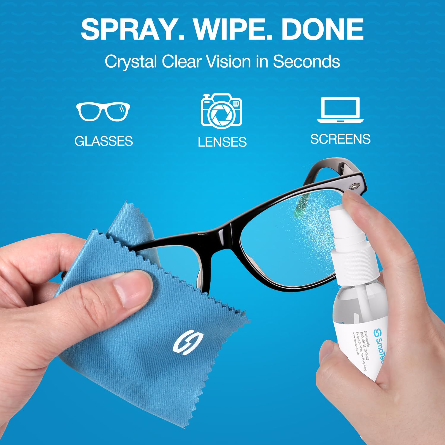 SmoTecQ Glasses Cleaner Kit – Alcohol-Free, Plant-Based Spray + Ultra-Soft Microfiber Cloths for Eyeglasses, Screens & Cameras – 2 x 2oz Spray Bottles + 2 Cloths + Travel Pouch Set 🍁 All In One Marketplace Canada