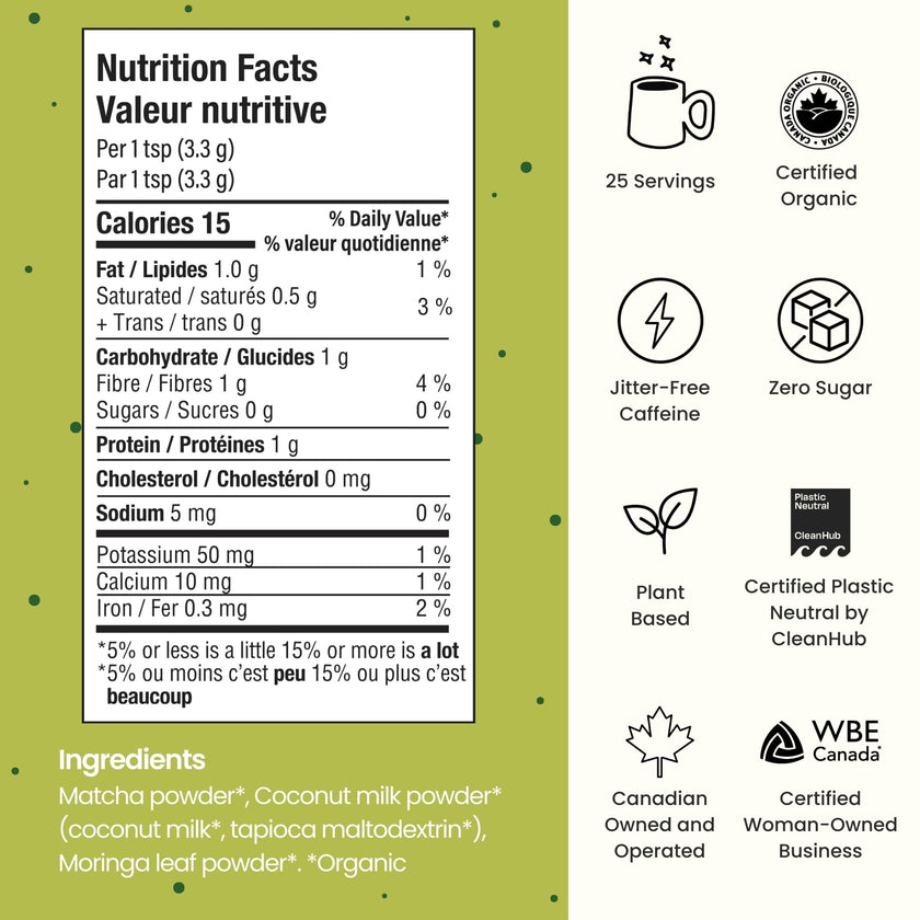Blume Matcha Coconut Superfood Latte – Organic Matcha Green Tea from Shizuoka Japan, Moringa Leaf & Coconut Milk Latte Mix, Caffeine & L-Theanine for Energy & Focus, Zero Sugar, Vegan - 25 Servings 🍁 All In One Marketplace Canada