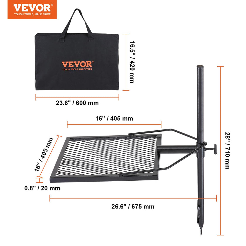 VEVOR Swivel Campfire Grill, Fire Pit Grill Grate, Heavy Duty Steel Grill Grates, 360° Adjustable Open Outdoor Cooking Equipment, Portable Camp Fire Racks for Camping Outdoor BBQ 🍁 All In One Marketplace Canada