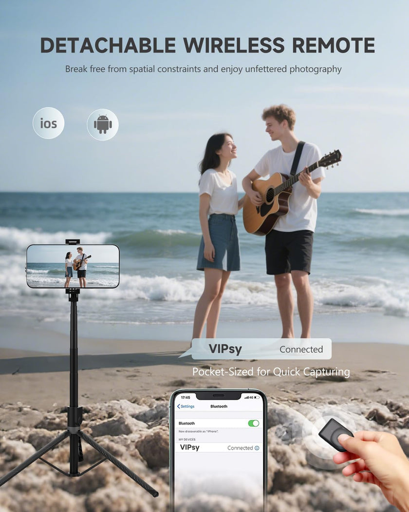 RISEOFLE 71” Phone Tripod & Selfie Stick, Portable All in One Extendable Cell Phone Tripod Stand, with Wireless Remote Control for iPhone/Samsung/Android/Camera 🍁 All In One Marketplace Canada