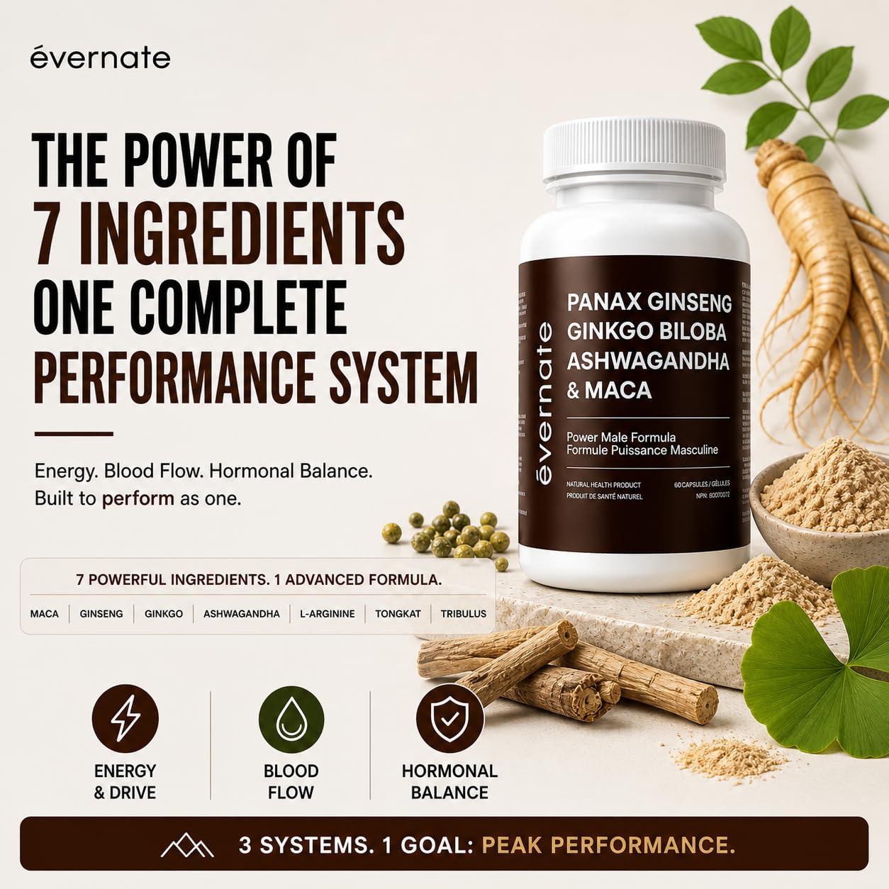 ONE Maca, Ginkgo Biloba, Panax Ginseng, Tribulus, Tongkat Ali, L-Arginine & Ashwagandha – Energy, Stamina, Endurance & Vitality Support – Made in Canada 🍁 All In One Marketplace Canada
