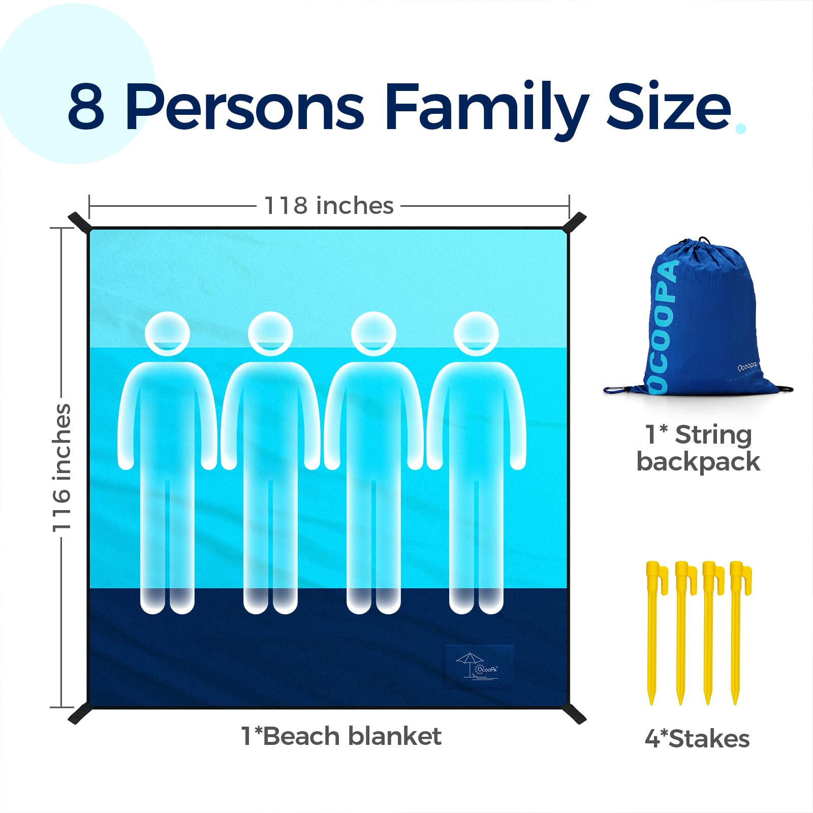 OCOOPA Sandproof Beach Blanket Waterproof, Extra Large 8 Persons Family Size 10'X9.2', Comfortable Parachute Nylon, Cozy& Chic, Compact& Light, Reinforced Windproof,4 Stakes&1 Travel Bag 🍁 All In One Marketplace Canada
