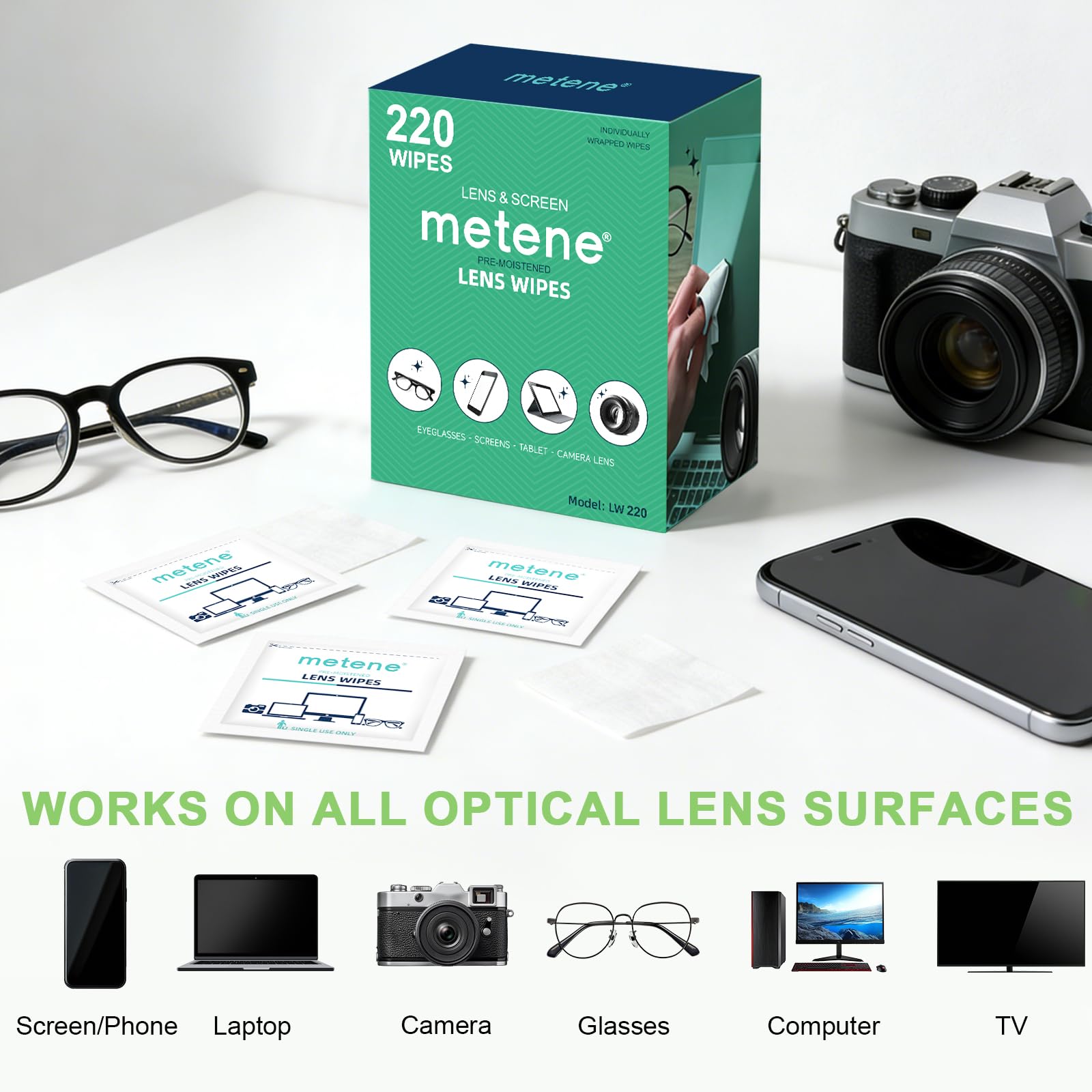 Metene Lens Wipes, 220 Pre-Moistened Individually Wrapped Glasses Wipes 🍁 All In One Marketplace Canada
