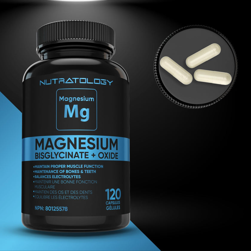 Nutratology® Magnesium Bisglycinate + Oxide | Canadian-Made | Relaxes Muscles, Improves Sleep Quality, Maintains Proper Muscle Functions & Enhances Bone Density | 250MG Per Capsule | 120 Capsules 🍁 All In One Marketplace Canada