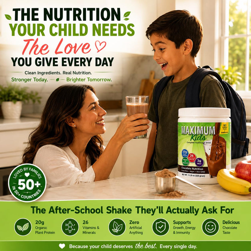 Maximum Kids Complete ORGANIC Powder Mix - Great TASTING, EASY to use, complete nutritional drink with 26 vitamins & Minerals, 20g of Plant Protein, 3g of Fiber. Kid TESTED! Parents APPROVED! 🍁 All In One Marketplace Canada
