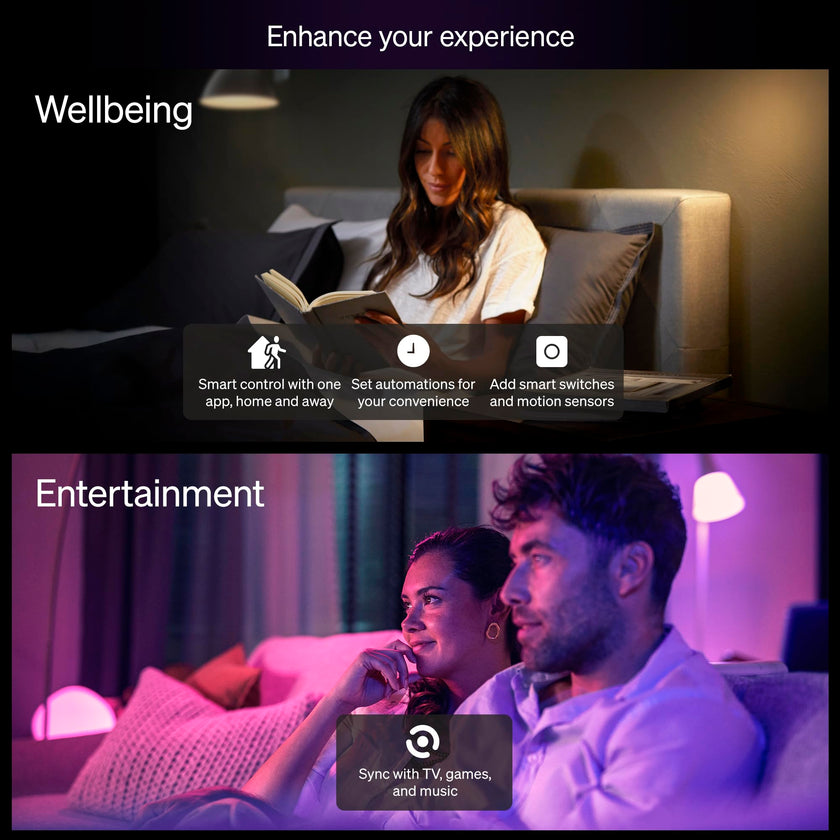 Philips Hue Essential Starter Kit: Bridge + 4 Essential E26 Smart Bulbs, White and Color Ambiance, 2200K-6500K, Dimmable, Works with Alexa, Google Assistant, Samsung SmartThings, Apple Home 🍁 All In One Marketplace Canada