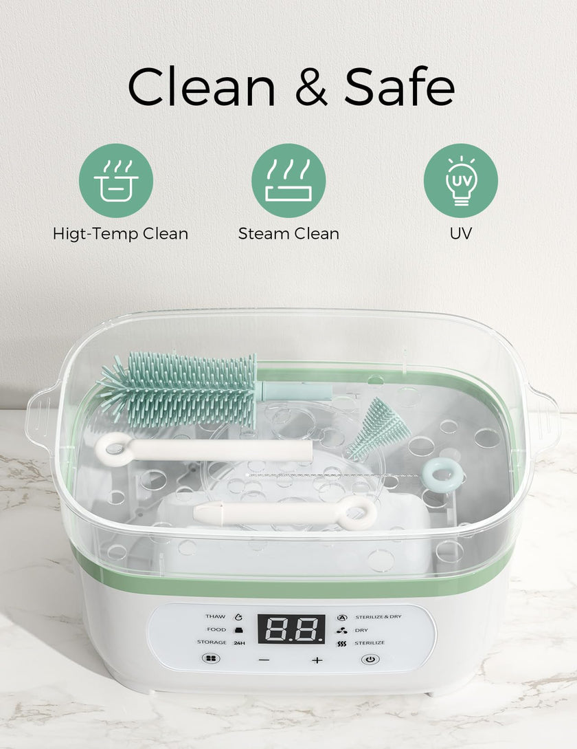 Momcozy 7 in 1 Travel Bottle Cleaning Kit - Baby Bottle Cleaner Set with Silicone Brush, Nipple Brush, Straw Brush, Soap Dispenser, Drying Rack - Home and Travel Bottle Cleaning Tools for Infants 🍁 All In One Marketplace Canada