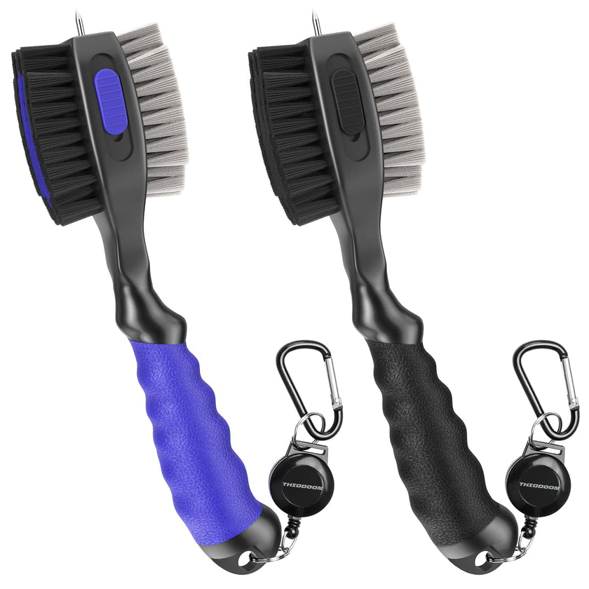 THIODOON 2 Pack Golf Club Brushes and Groove Cleaner 2 ft Retractable Zipline Carabiner Oversized Golf Brush Head with Retractable Spike Comfortable Grip Golf Club Cleaner 🍁 All In One Marketplace Canada