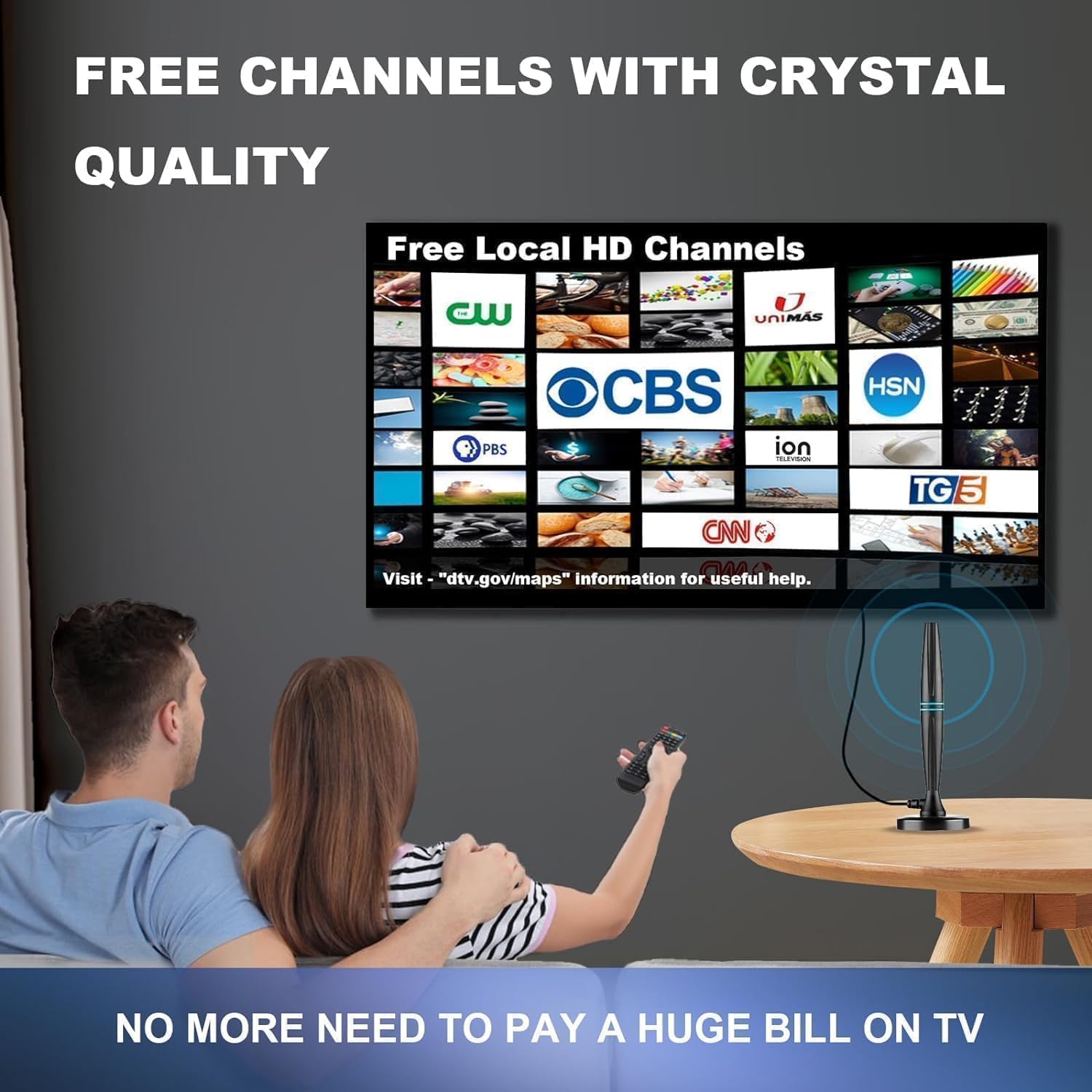 TV Antenna Indoor, Antenna for Smart TV, Support 4K 1080p with Signal Booster for Local Channels, 320 Miles Long Range Reception - 18ft (Dark Grey) 🍁 All In One Marketplace Canada
