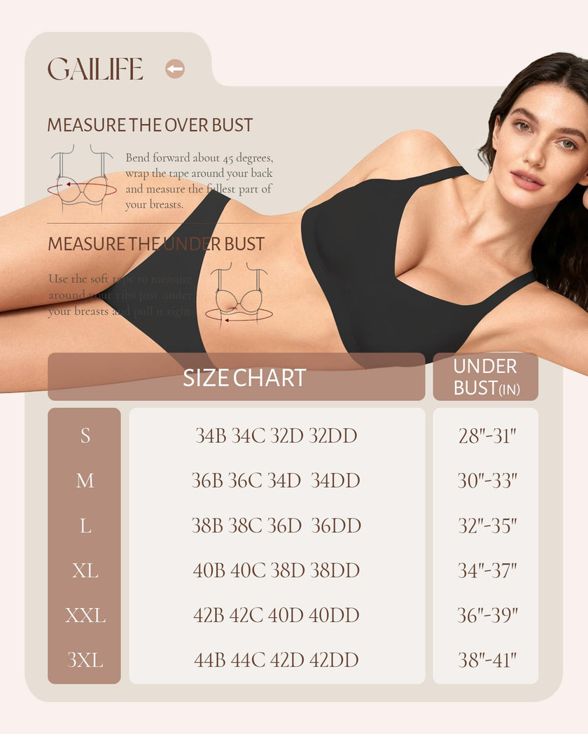 Gailife Womens Jelly Bra for Women Wireless Bras Seamless No Underwire Supportive Full Coverage T-Shirt Bra -New-Black-M 🍁 All In One Marketplace Canada