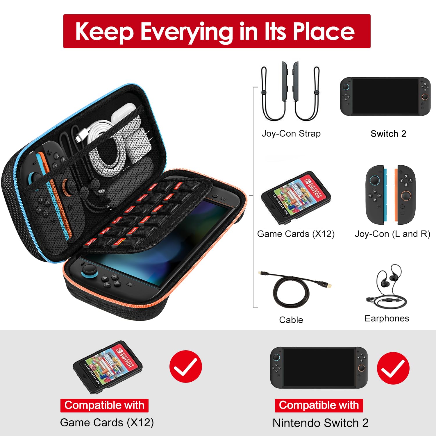 ivoler Carrying Case for Nintendo Switch 2 (2025 Model), Portable Hard Shell Pouch Carrying Travel Game Bag for Switch 2 Accessories Holds 12 Game Cartridge, Black 🍁 All In One Marketplace Canada