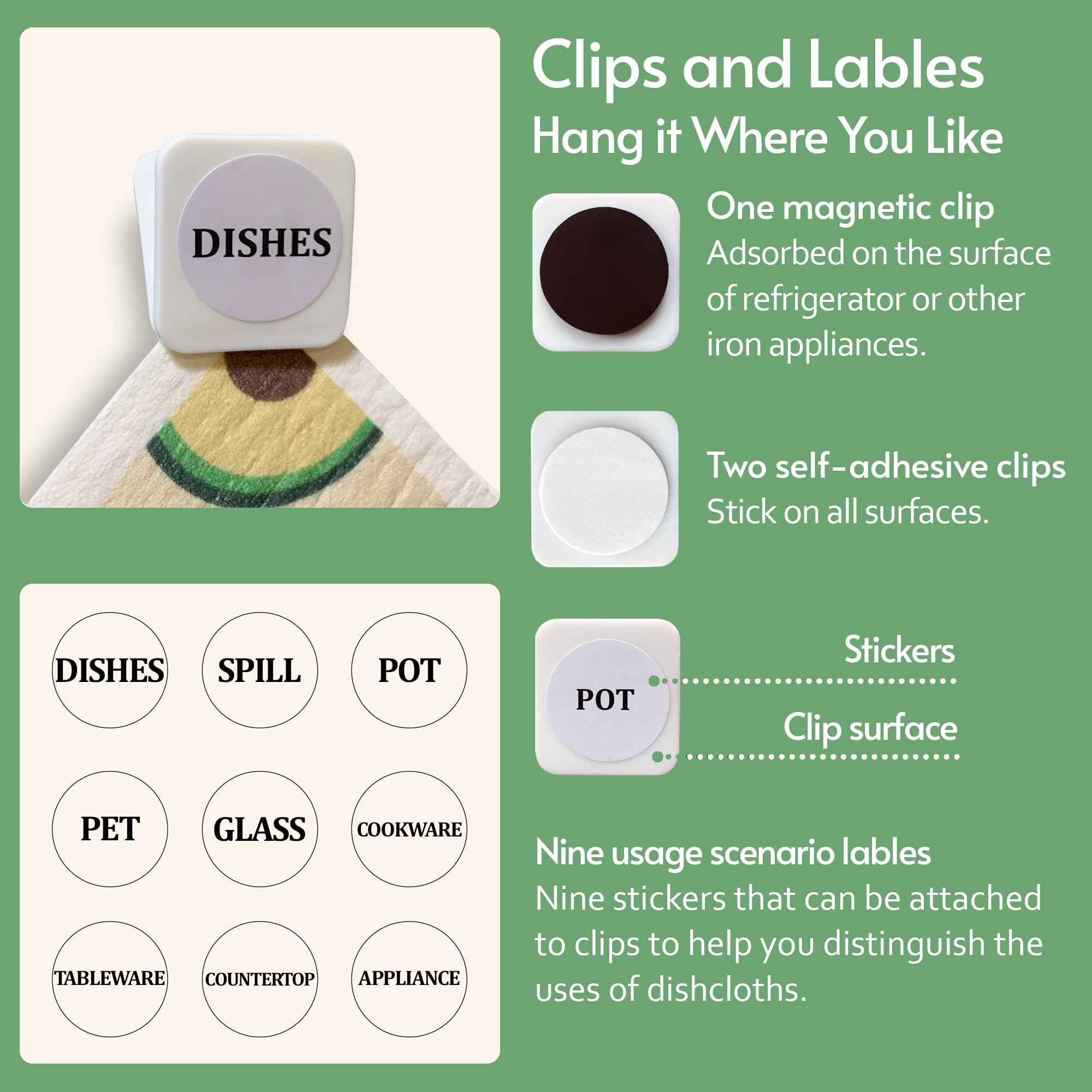 Eulnars Swedish Dish Cloth, 8-Pack Reusable Paper Towels, Swedish Dish Cloth with 3 Clips, 9 Classified Labels, Quick Drying Washable Dish Cloths, Super Absorbent Kitchen Towels, Odorless 🍁 All In One Marketplace Canada