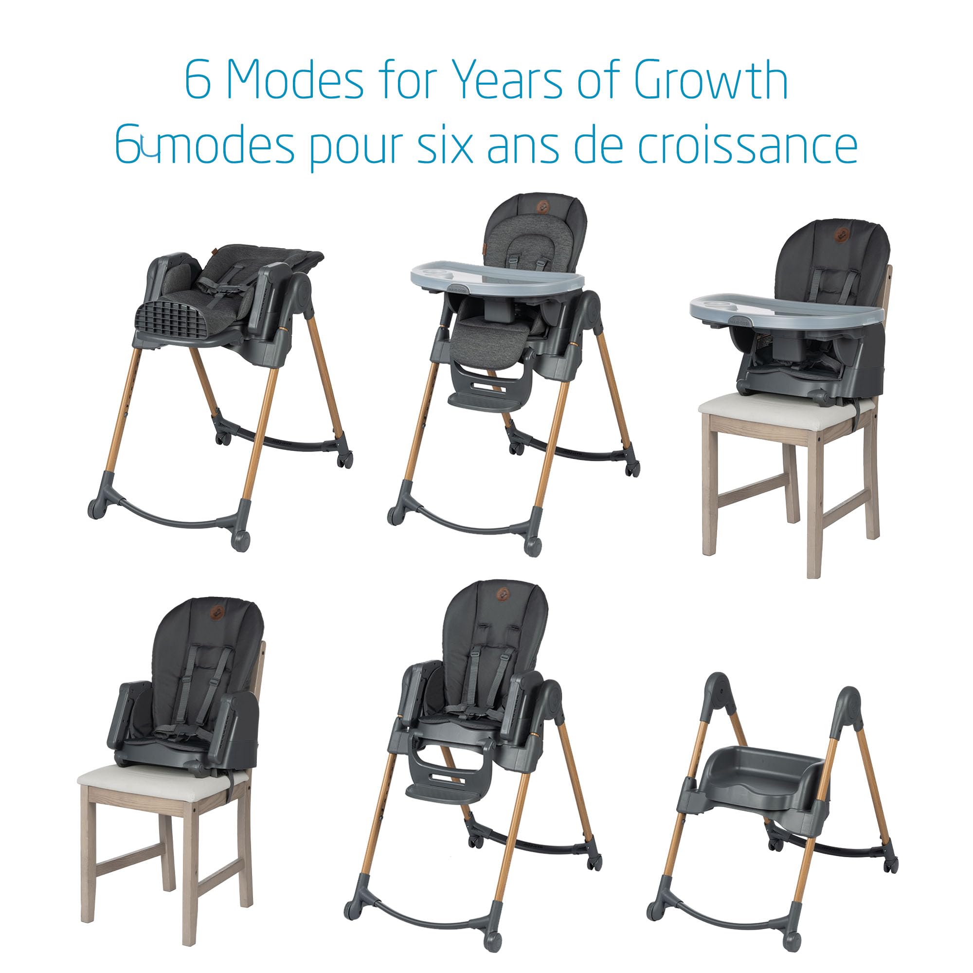Maxi-Cosi Minla 6-in-1 High Chair, convertible, from birth, detachable kitchen booster seat, compact fold, easy to clean, Classic Graphite 🍁 All In One Marketplace Canada