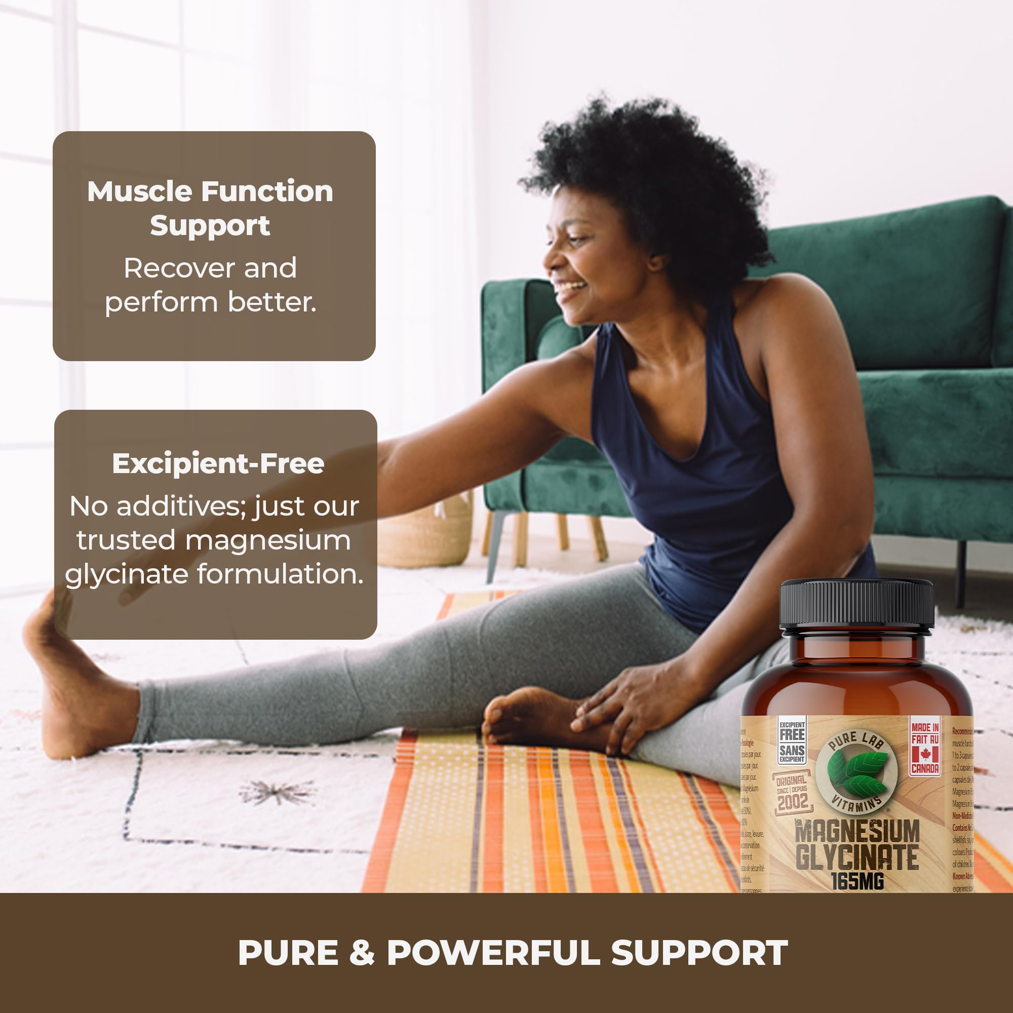 Pure Lab Vitamins Magnesium Glycinate 165mg – 120 vegicaps - Supports Muscle Function 🍁 All In One Marketplace Canada