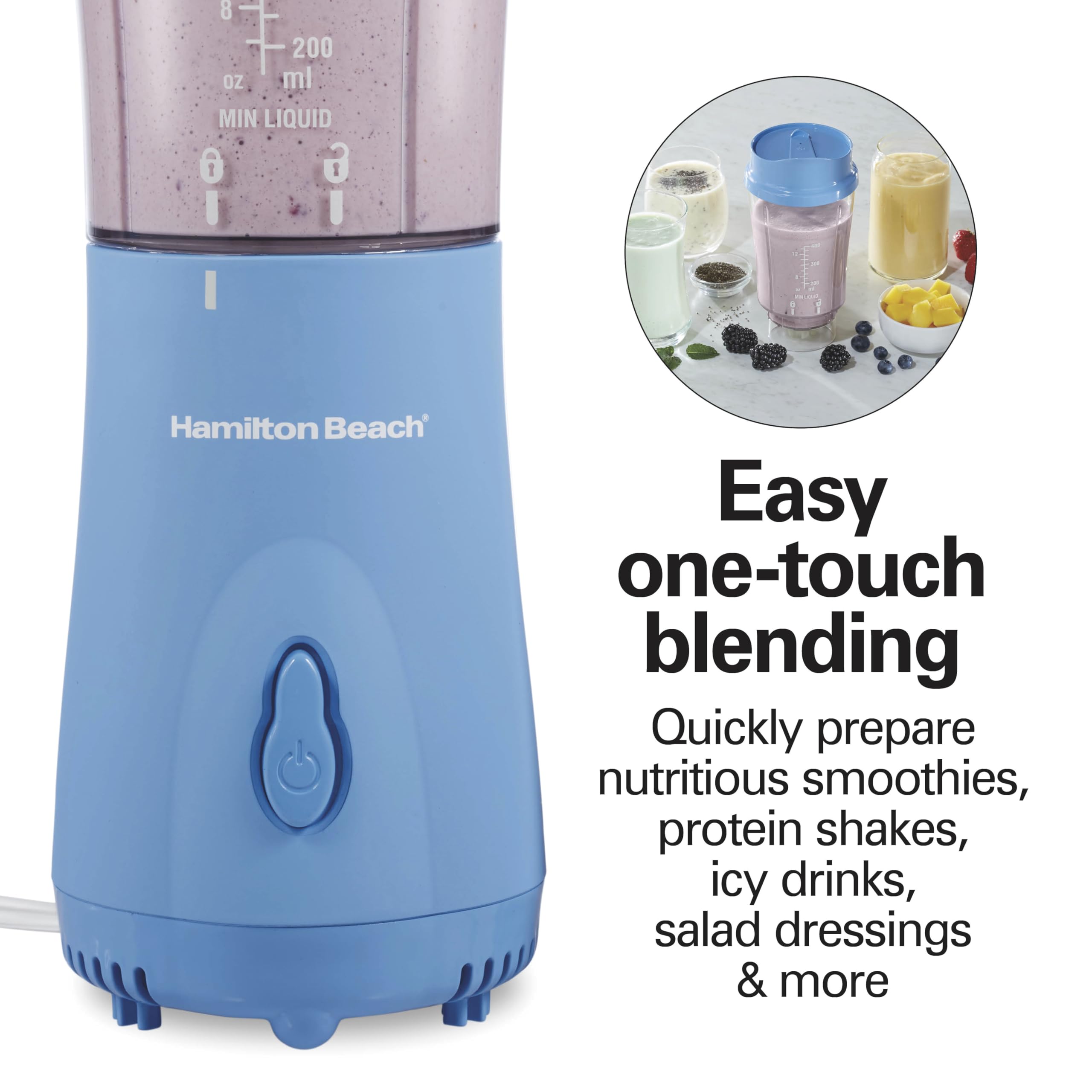 Hamilton Beach Personal Blender for Smoothies & Protein Shakes, Portable Single Serve Blender with Travel Lid, 14 oz BPA-Free Jar, 175W, Compact Countertop Blender, Tranquil Blue, 51172 🍁 All In One Marketplace Canada