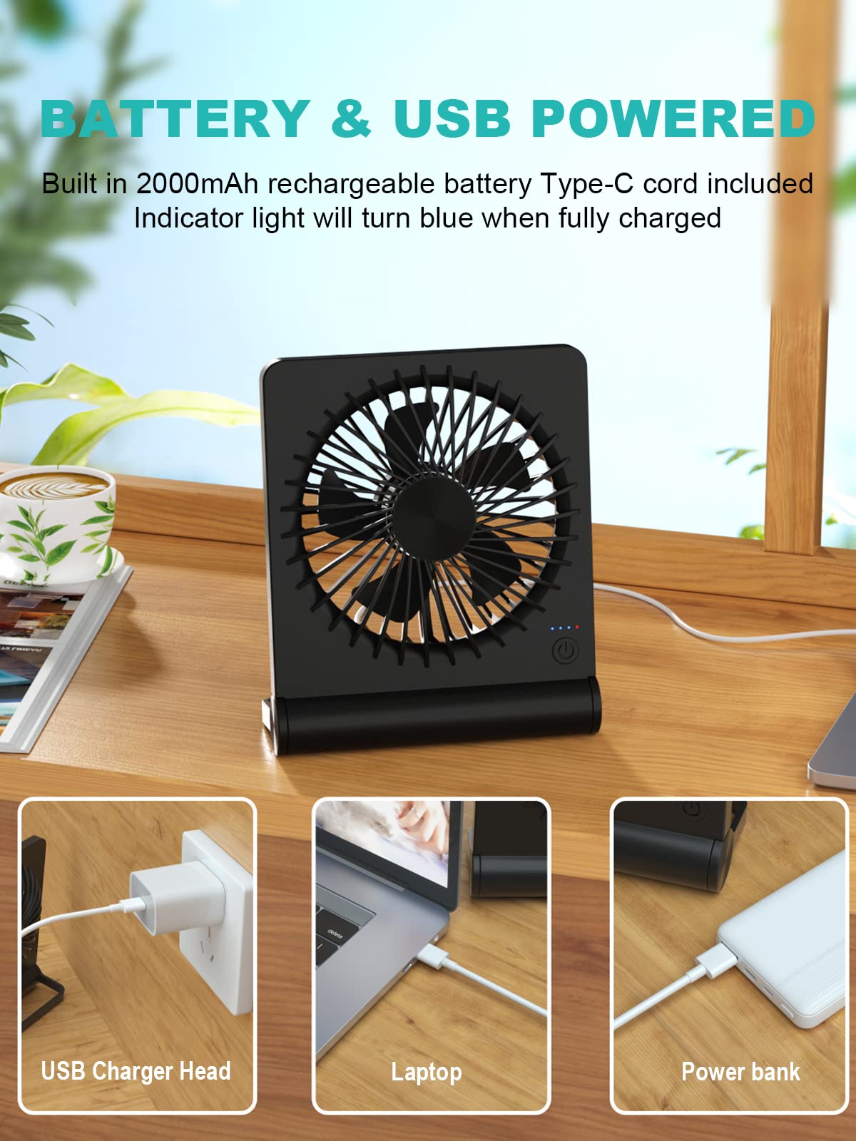 Small Desk Fan,Rechargeable USB Fan Battery Operated,Ultra Quiet, Strong Wind, 3 Speeds Travel Fans 🍁 All In One Marketplace Canada
