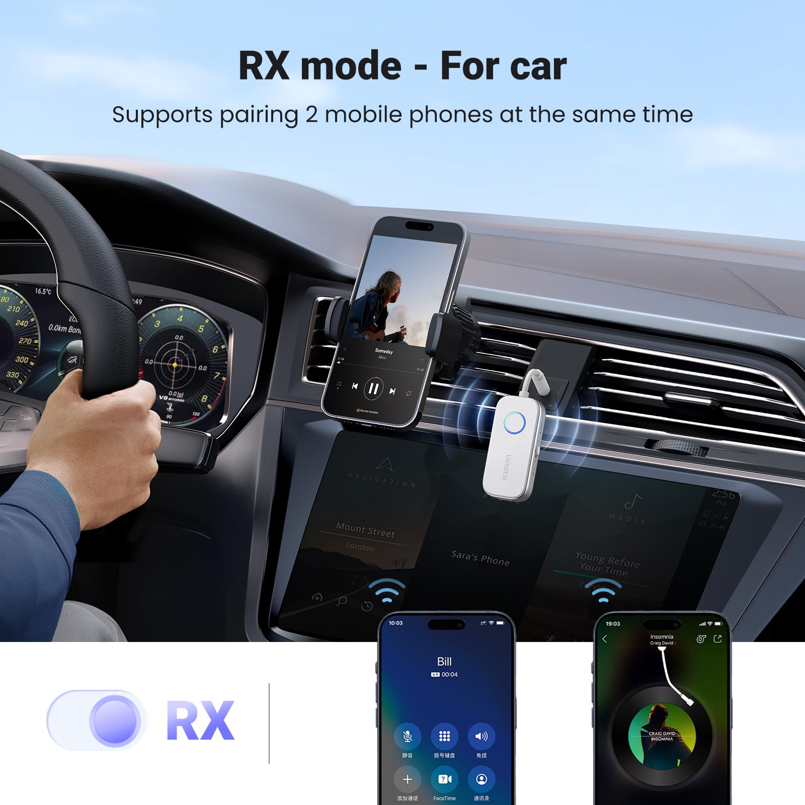 UGREEN 2 in 1 Bluetooth Transmitter and Receiver for Airplane Bleutooth 5.4 Audio Adapter with 3.5mm Aux Jack Compatible with Car, TV, Stereo System, Bluetooth Audio Splitter for Airpods Headphones 🍁 All In One Marketplace Canada