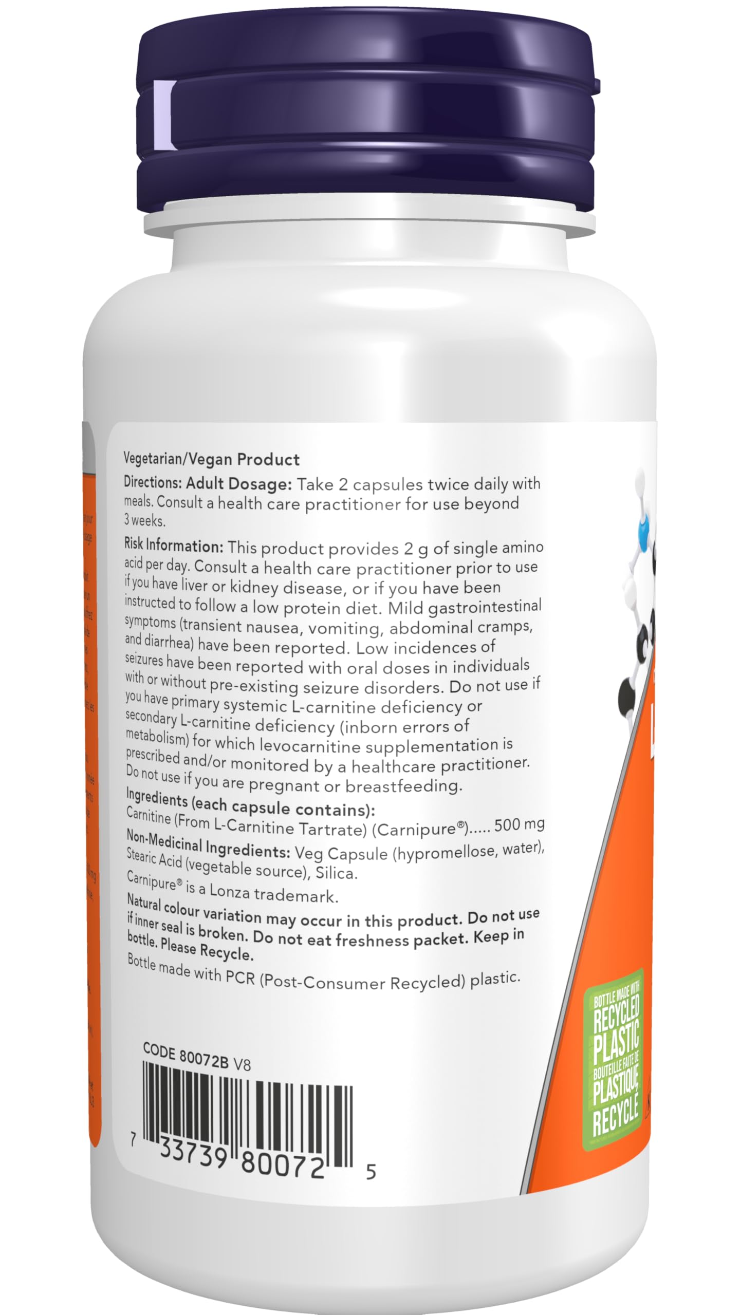 NOW Supplements, L-Carnitine 500mg, Purest Form, Amino Acid, Fitness Support, 60 Veg Capsules 🍁 All In One Marketplace Canada