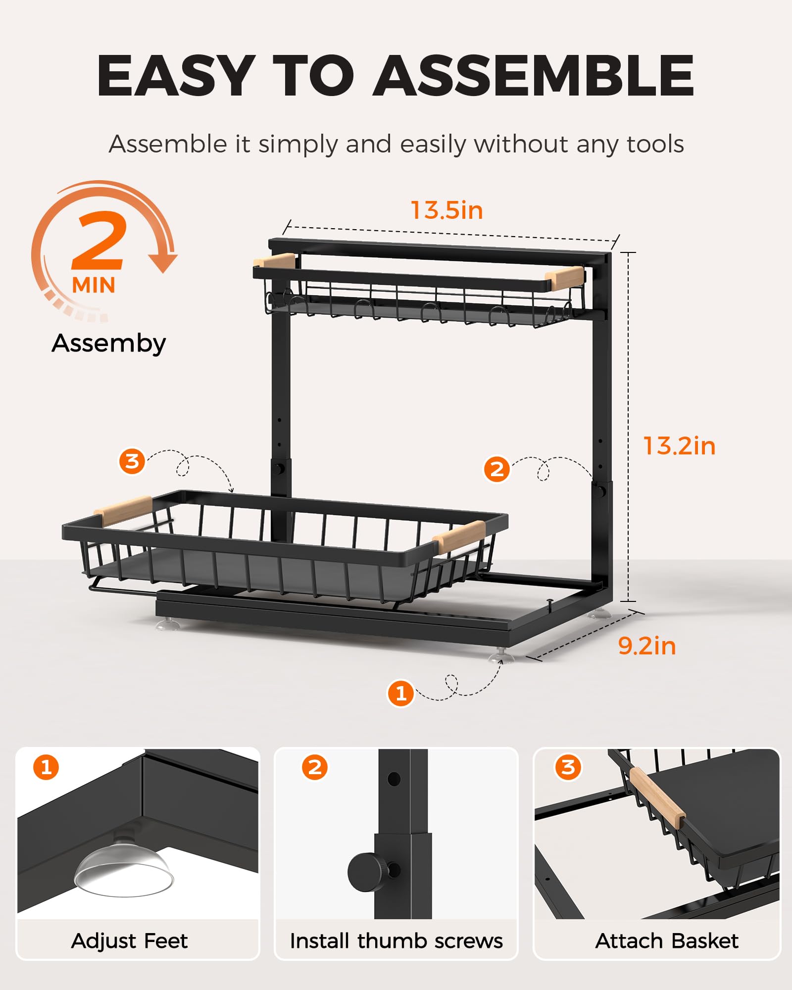 Sevenblue 2 Pack Under Sink Organizer, Height Adjustable 2 Tier Under Sink Organizer Kitchen, Multi-Purpose Storage Shelf for Kitchen Bathroom Cabinet (Black, Large) 🍁 All In One Marketplace Canada