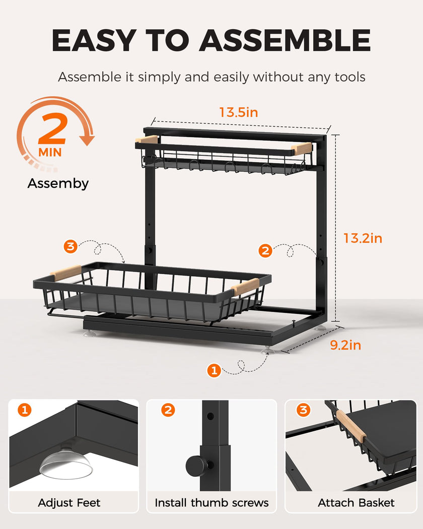 Sevenblue 2 Pack Under Sink Organizer, Height Adjustable 2 Tier Under Sink Organizer Kitchen, Multi-Purpose Storage Shelf for Kitchen Bathroom Cabinet (Black, Large) 🍁 All In One Marketplace Canada