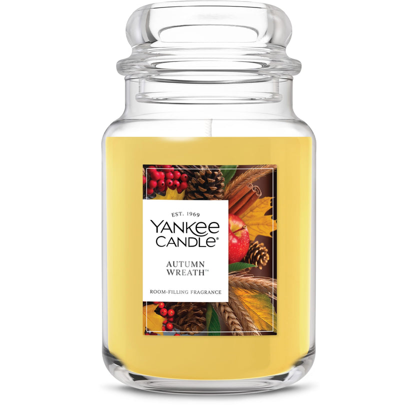 Yankee Candle Large Jar Scented Candle with up to 150 Hour Burn Time, Premium Plant Wax Blend for Cleaner Consistent Burn and Room Filling Fragrance, 22 oz, Autumn Wreath 🍁 All In One Marketplace Canada