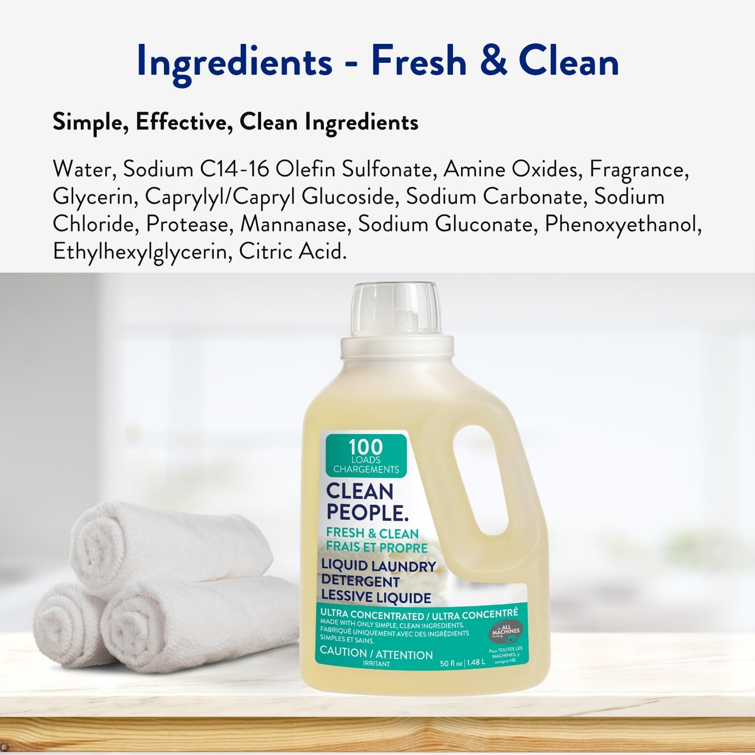 The Clean People Liquid Laundry Detergent - Recyclable Packaging, Stain Fighting - Ultra Concentrated, Laundry Soap (50 Fl Oz, Fresh Scent) 🍁 All In One Marketplace Canada