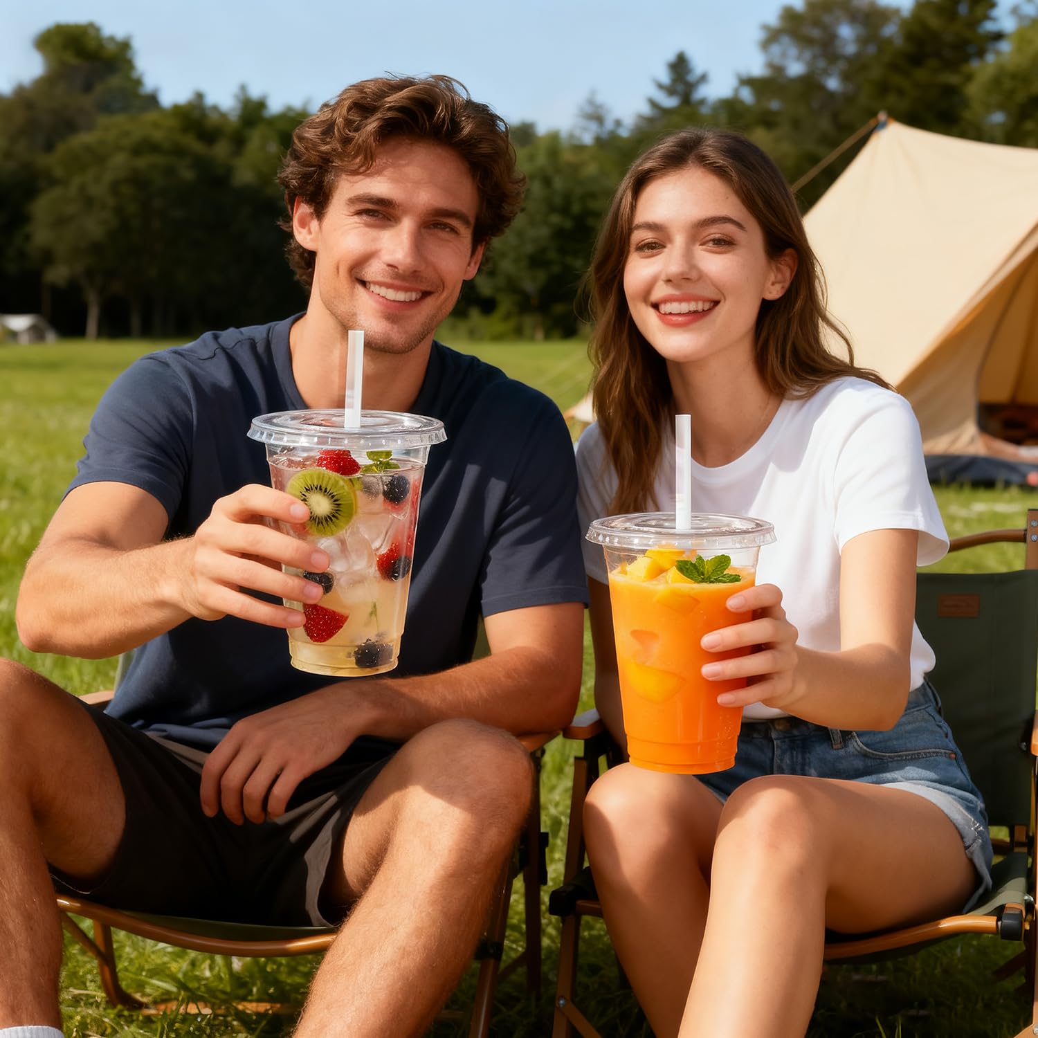 Sipthene 16 oz Clear Plastic Cups with Lids and Straws, 50 Set Disposable Coffee Cups for Iced Coffee, Cold Beverages, Smoothies and to-Go Drinks 🍁 All In One Marketplace Canada