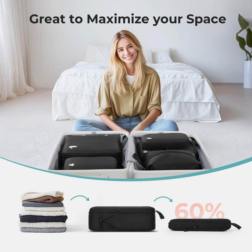 Compression Packing Cubes for Suitcases, Ultralight Packing Cubes for Backpack Waterproof Luggage Packing Organizers Expandable Packing Cubes for Travel Accessories and Essentials 8 Set Black 🍁 All In One Marketplace Canada