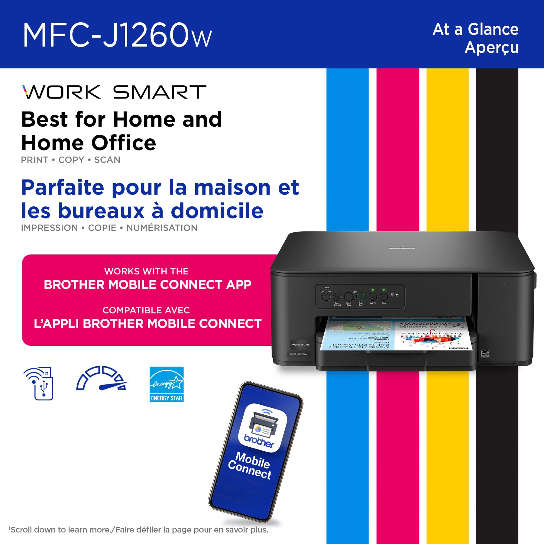 Brother MFC-J1260W Work Smart Wireless Colour Inkjet All-in-One Printer Scanner Copier for Home Office 150-Sheet Tray 16ppm Black 9ppm Colour with LC501 Starter Ink (MFCJ1260W) 🍁 All In One Marketplace Canada