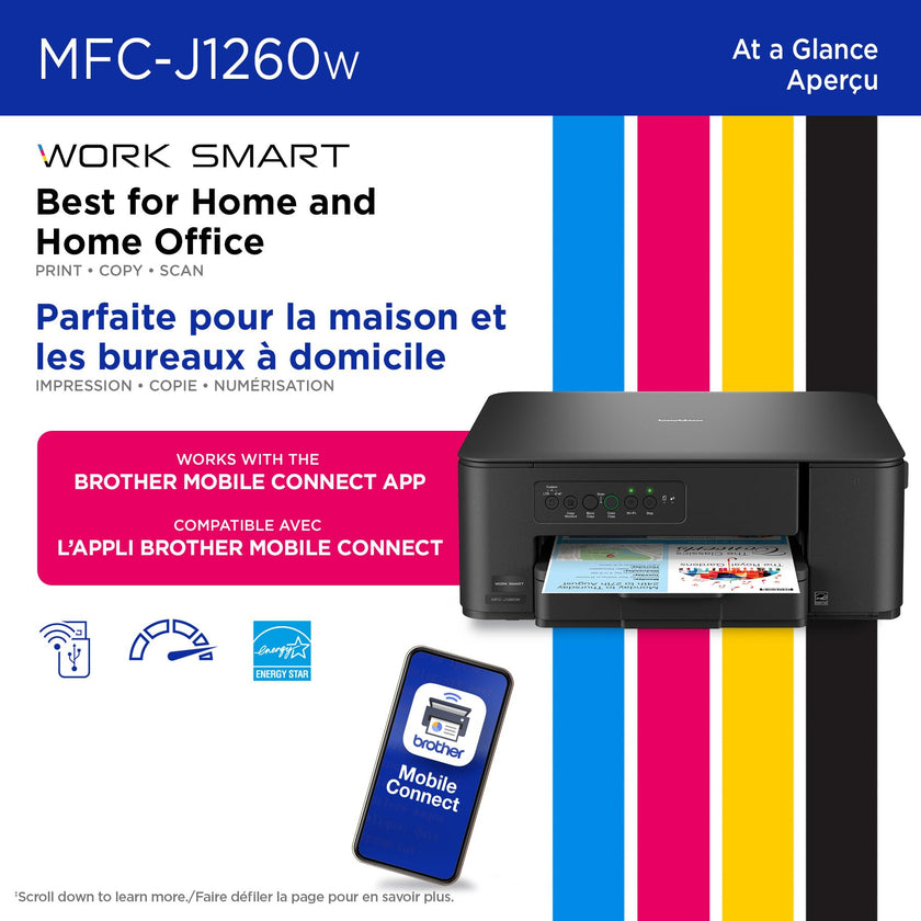 Brother MFC-J1260W Work Smart Wireless Colour Inkjet All-in-One Printer Scanner Copier for Home Office 150-Sheet Tray 16ppm Black 9ppm Colour with LC501 Starter Ink (MFCJ1260W) 🍁 All In One Marketplace Canada