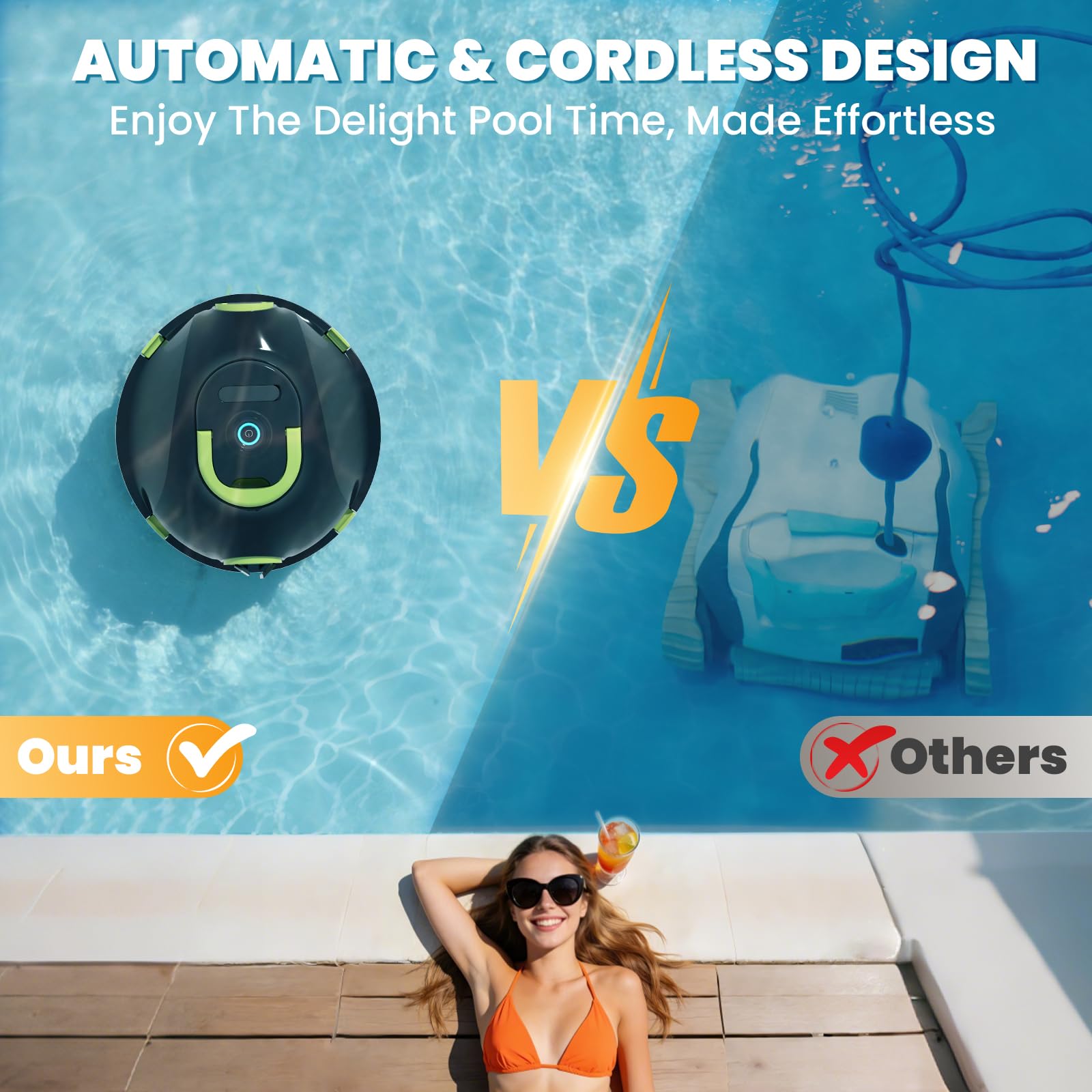 Robotic Pool Cleaner, Cordless Pool Vacuum for Above Ground & Inground Flat Pools with Dual Motors, 150 Min Runtime, Auto-Parking, Powerful Pool Vacuum Robot for Up to 1300 Sq.Ft (Moss) 🍁 All In One Marketplace Canada