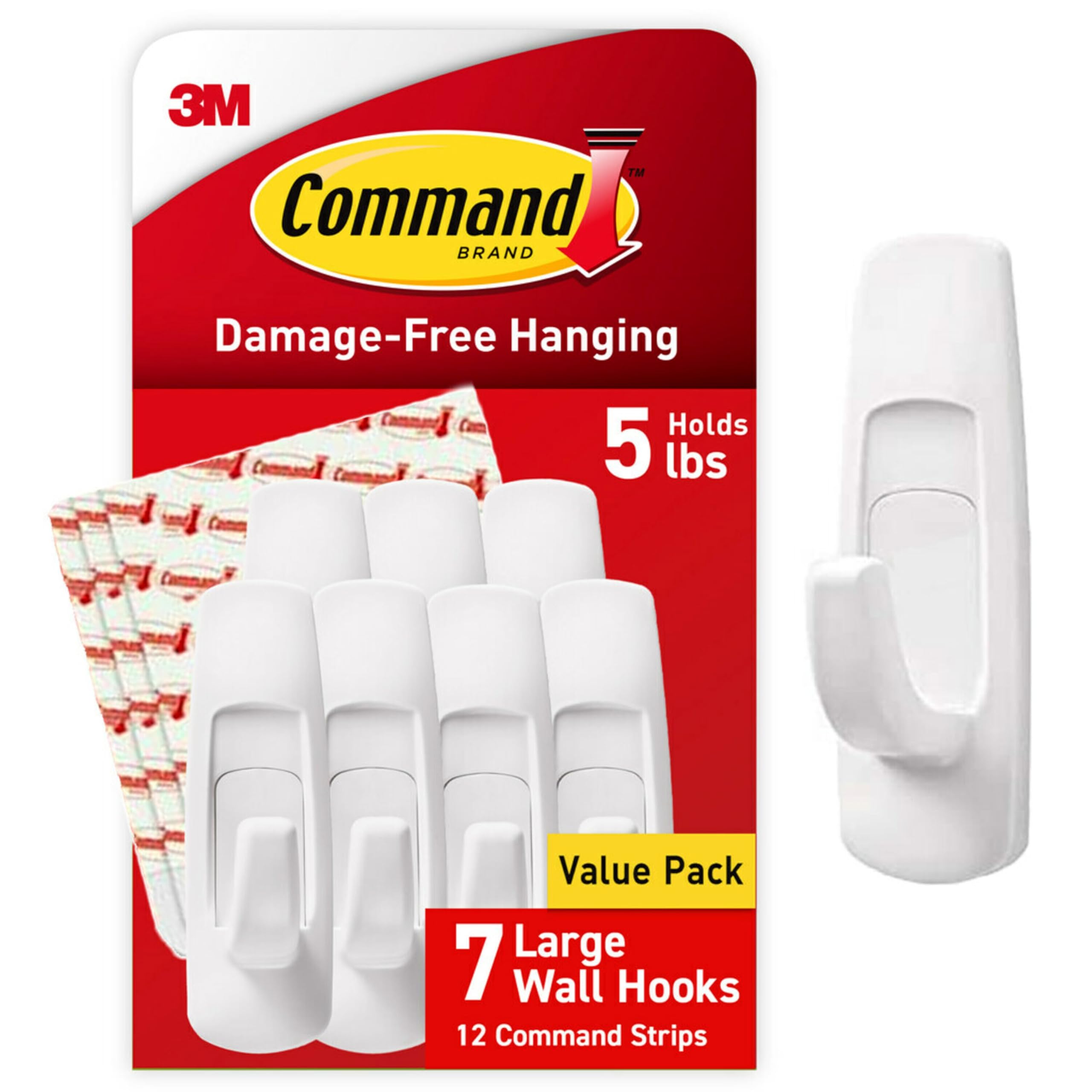 Command Large Utility Hooks, Damage Free Hanging Wall Hooks with Adhesive Strips, No Tools Wall Hooks for Hanging Back to School Dorm Organizers, 7 White Hooks and 12 Command Strips 🍁 All In One Marketplace Canada