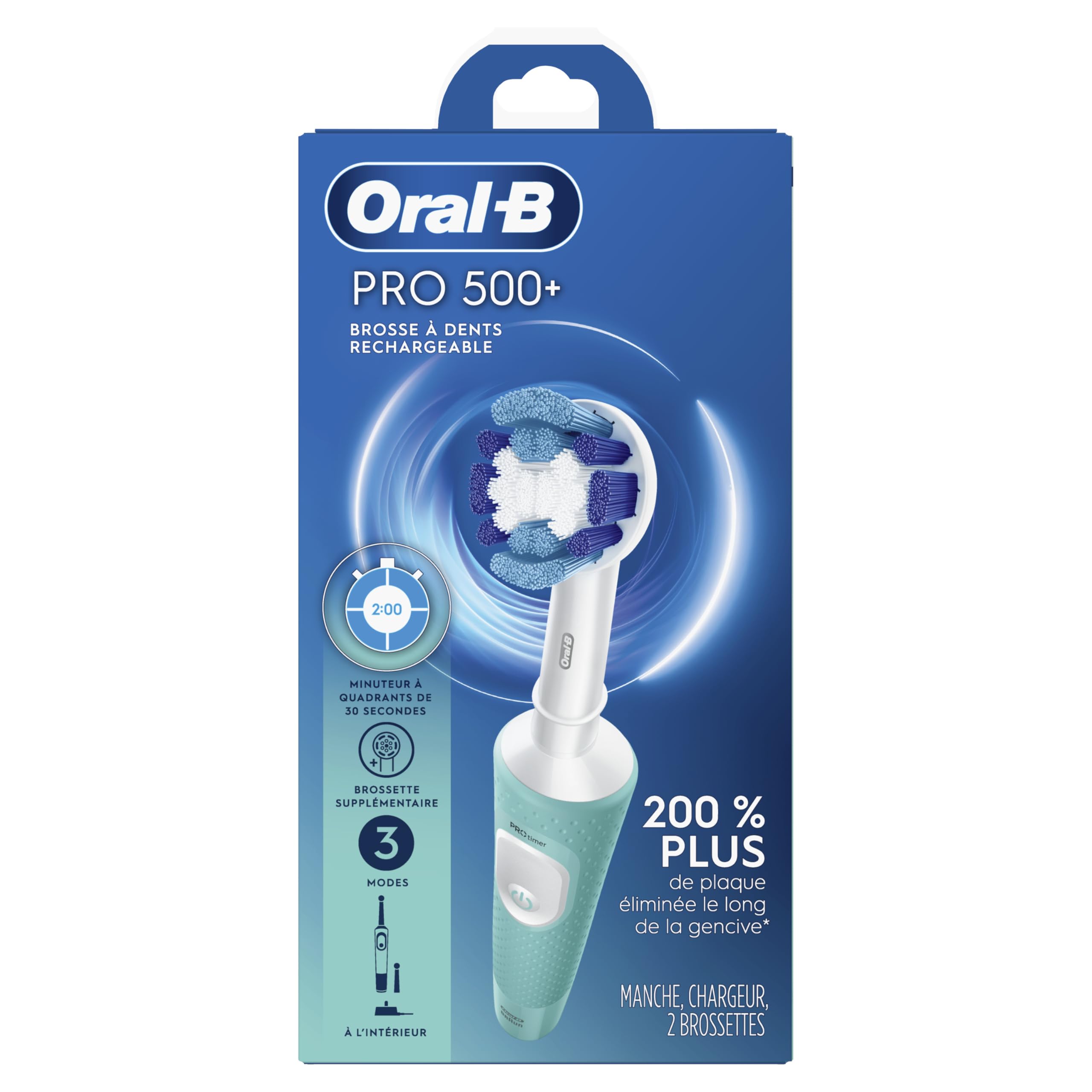 Oral-B Pro 500 + Electric Toothbrush with (1) Precision Clean Brush Head and (1) Sensitive Clean Brush Head, Rechargeable, Mint 🍁 All In One Marketplace Canada