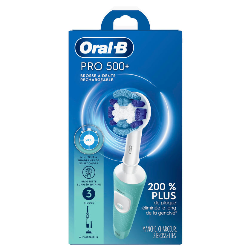 Oral-B Pro 500 + Electric Toothbrush with (1) Precision Clean Brush Head and (1) Sensitive Clean Brush Head, Rechargeable, Mint 🍁 All In One Marketplace Canada
