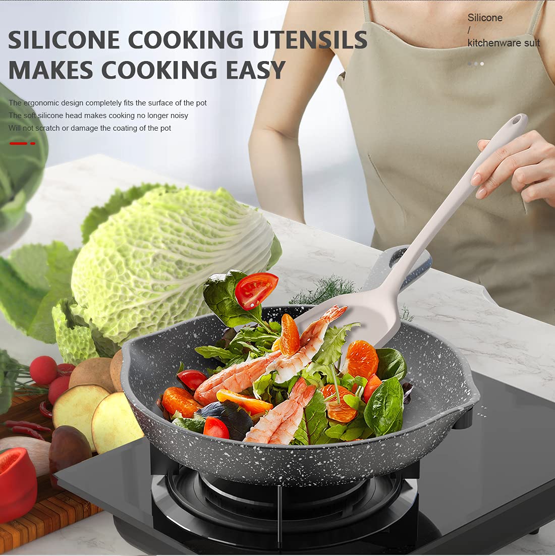 Silicone Cooking Utensils Set - 446°F Heat Resistant Kitchen Utensils,Turner Tongs,Spatula,Spoon,Brush,Whisk,Kitchen Utensil Gadgets Tools Set for Nonstick Cookware,Dishwasher Safe (BPA Free) 🍁 All In One Marketplace Canada