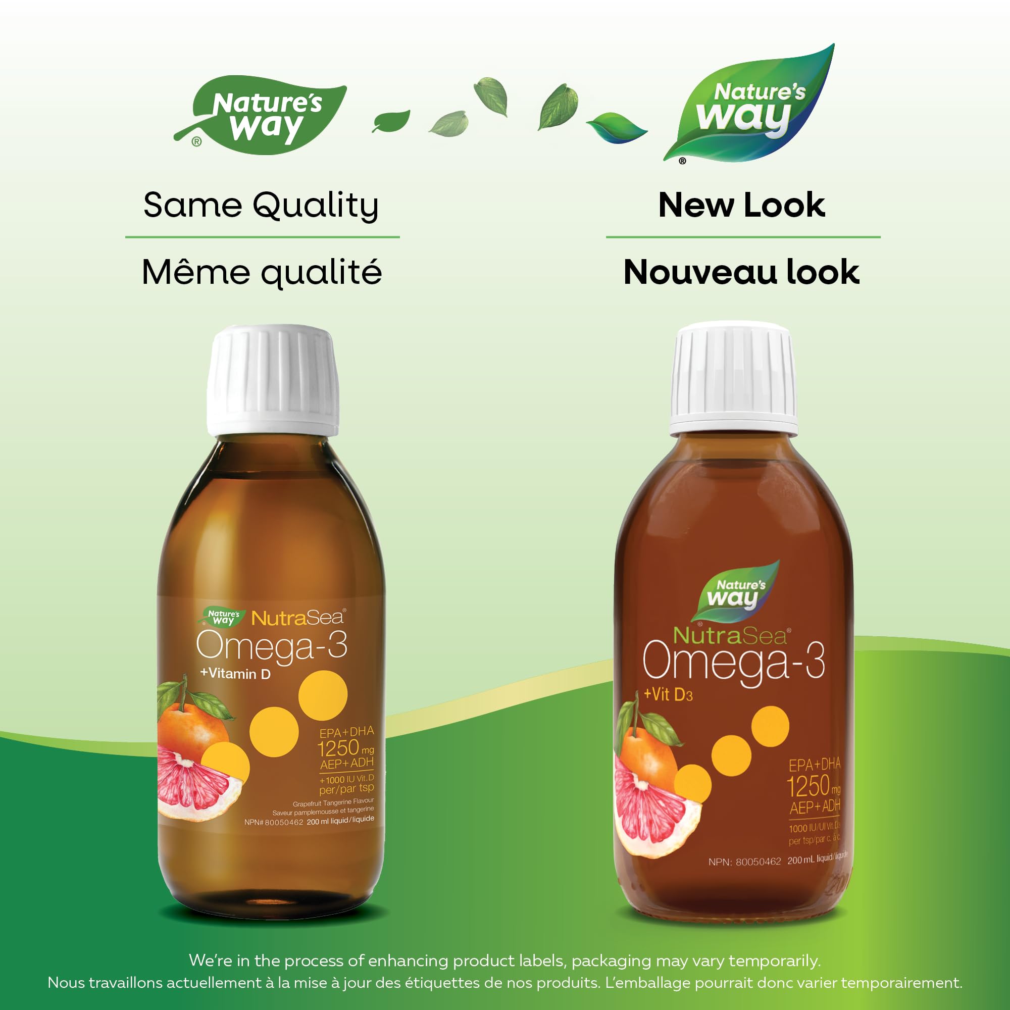 Nature's Way NutraSea Omega 3 + Vitamin D Fish Oil Liquid Supplement – Grapefruit Tangerine Flavour – 1250mg EPA & DHA + 1000IU D3, 200 mL 🍁 All In One Marketplace Canada