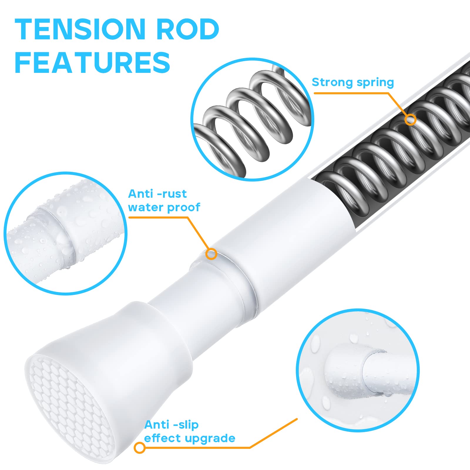 White Tension Curtain Rod for Windows 28 to 48 inch, Adjustable Expandable Pressure Spring Curtain Rod No Drilling, 7/8