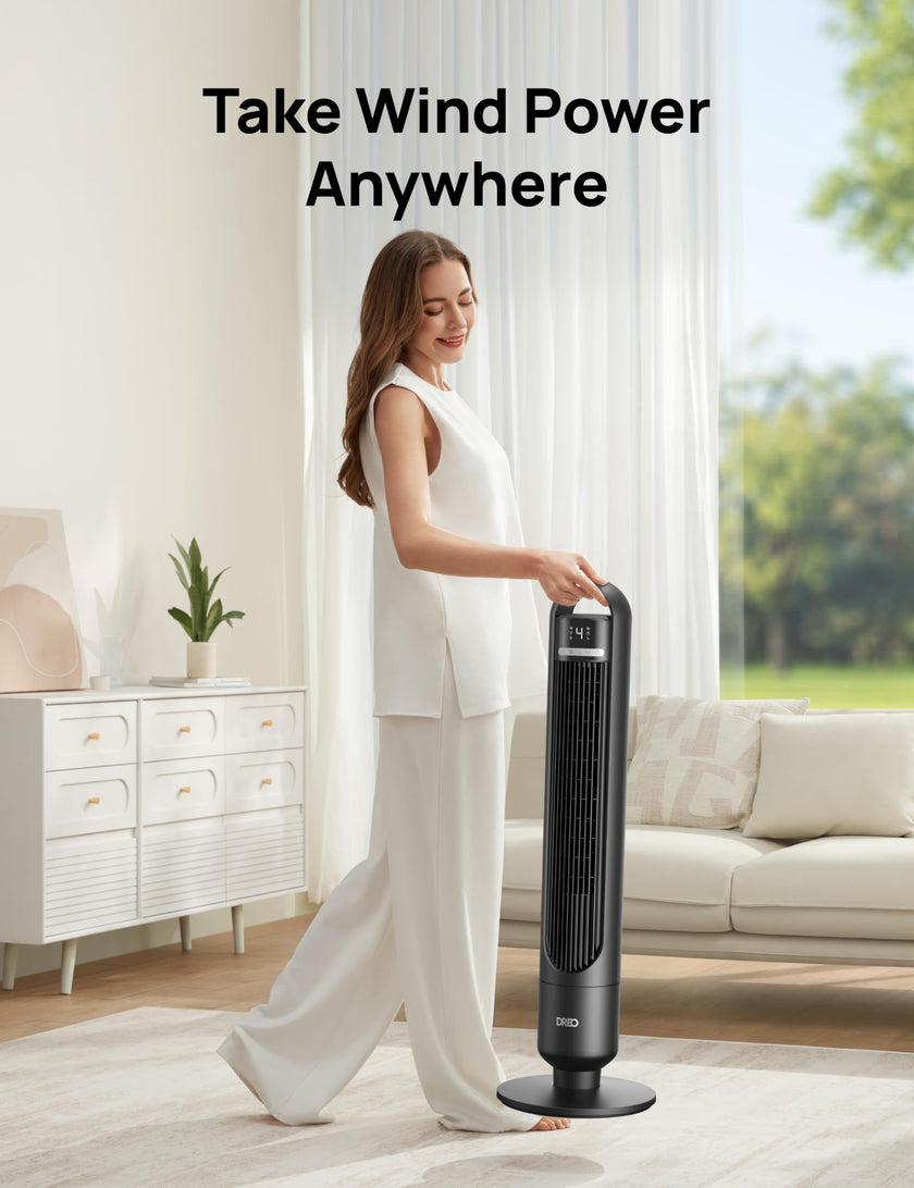 DREO Tower Fan for Bedroom, 90° Oscillating Standing Fans for Room with 4 Speeds, 3 Modes, 28dB Quiet for Sleep, 26ft/s Velocity, 8H Timer, Remote, Living Room, Office, Home, Black 🍁 All In One Marketplace Canada