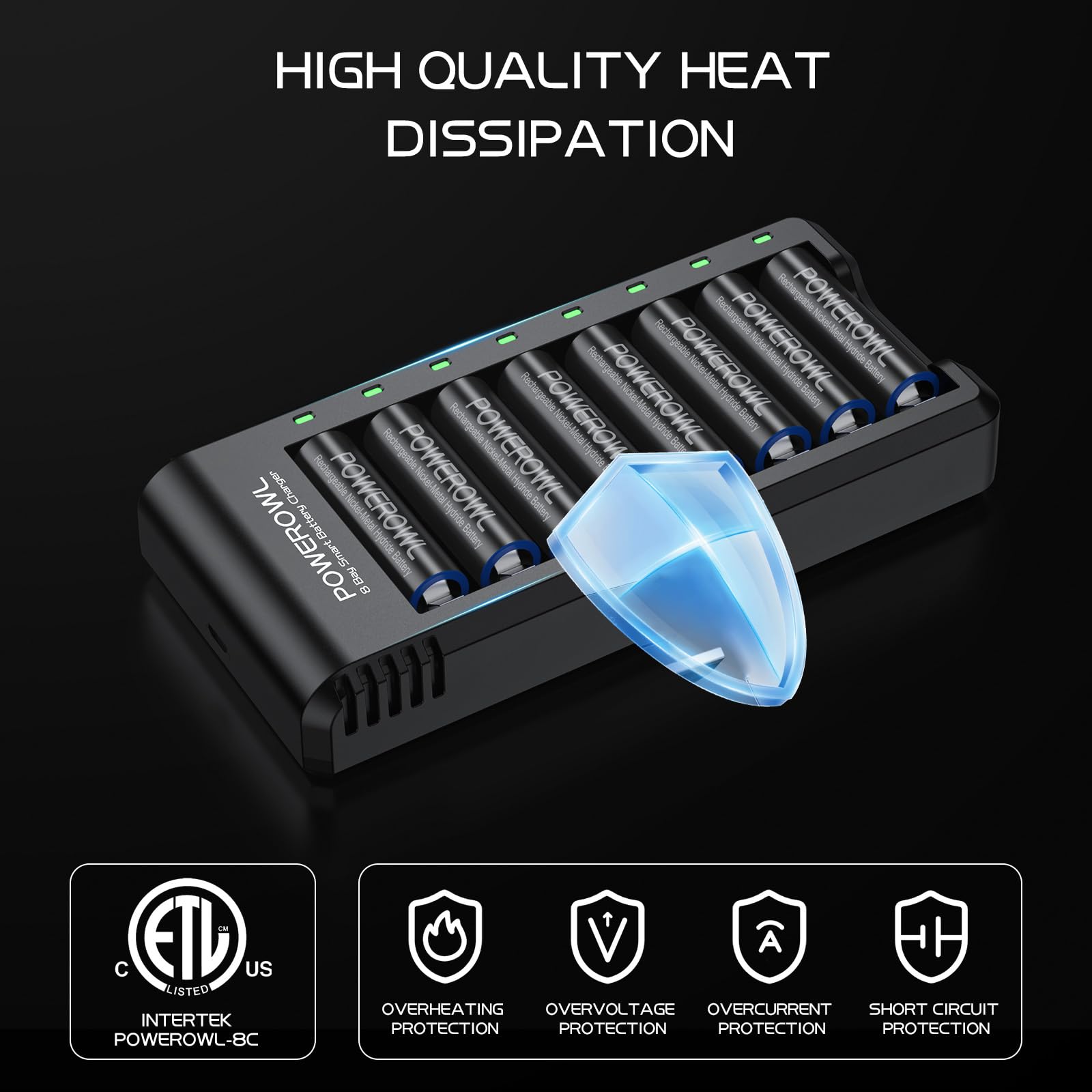 POWEROWL 8 Bay AA AAA Battery Charger for Ni-MH Rechargeable Batteries (No Adapter) 🍁 All In One Marketplace Canada