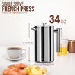 KICHLY 34 OZ French Press, Stainless Steel Double Walled Insulated Coffee Press with Refined Filters, Espresso and Tea Maker - Silver 🍁 All In One Marketplace Canada