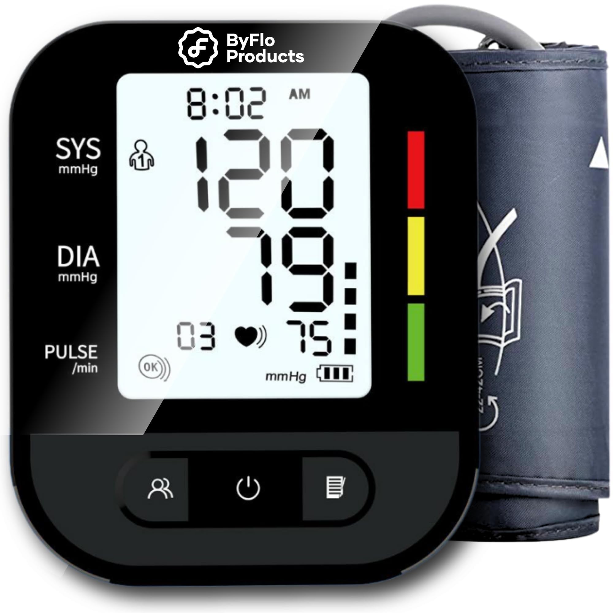ByFloProducts Blood Pressure Monitor for Home Use – Digital Heart Rate Monitor with Backlit LCD Screen, Includes Blood Pressure Cuff, 4 AAA Batteries, Perfect Automatic Blood Pressure Machine (Black with Backlight) 🍁 All In One Marketplace Canada