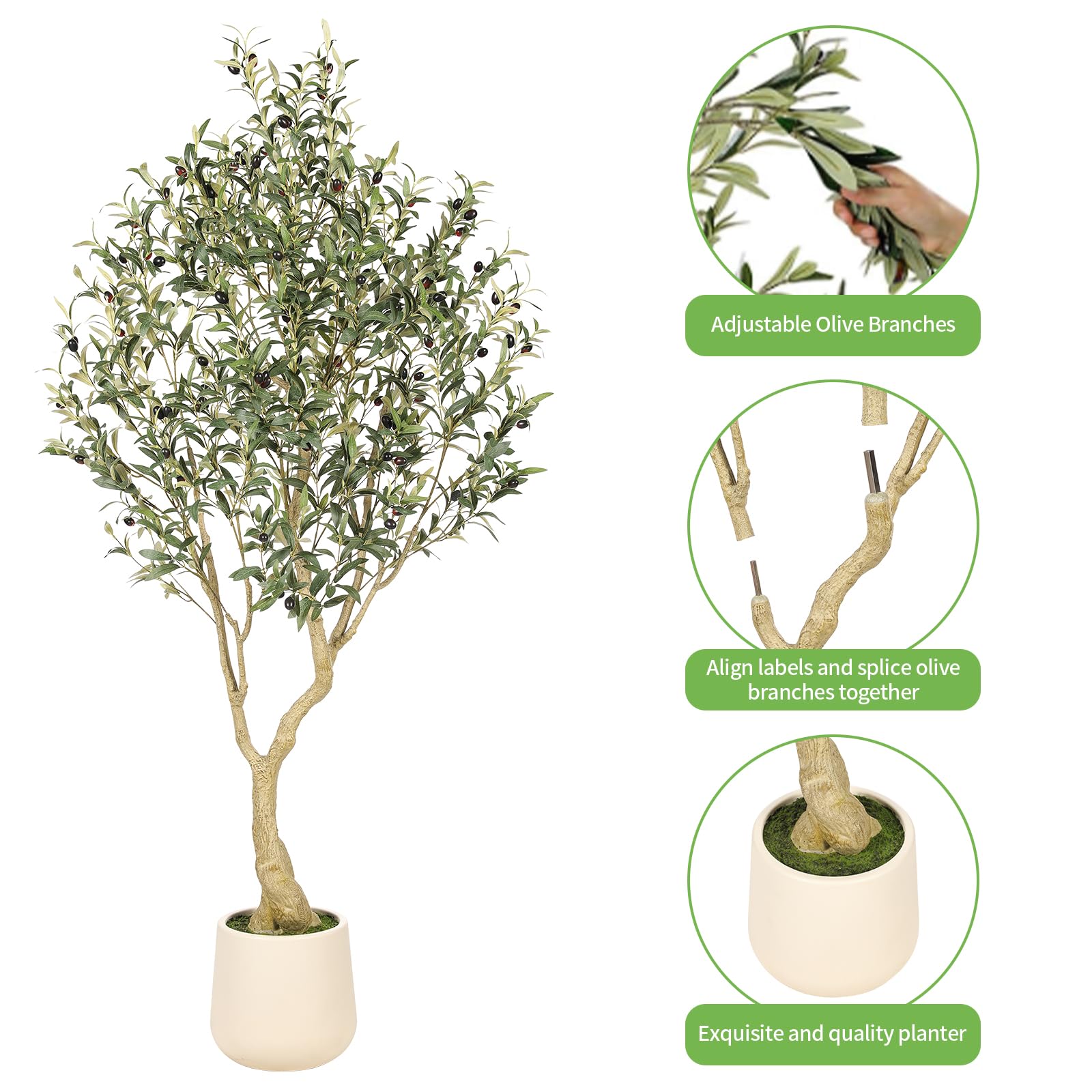 Realead 6ft Artificial Olive Tree with Tall Exquisite Planter - Realistic Faux Olive Tree with Thick Trunk and Lifelike Fruits - Large Fake Olive Tree for Home Office Decor 🍁 All In One Marketplace Canada