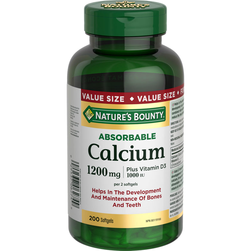NATURE'S BOUNTY Calcium Plus Vitamin D3, Absorbable, 1200 mg, Helps Bones & Teeth, Softgels, 535 g 🍁 All In One Marketplace Canada