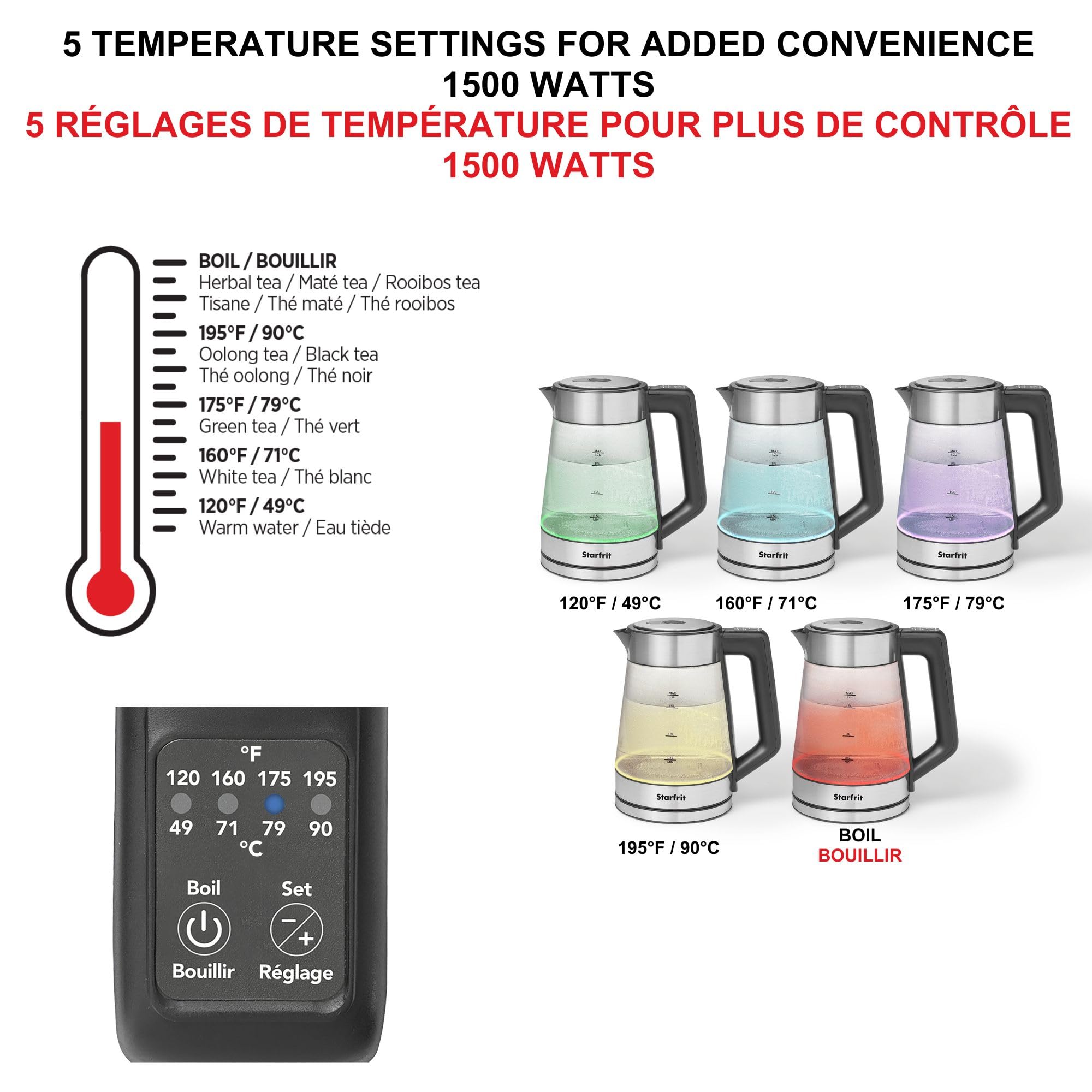 Starfrit Electric Glass Kettle, 1.7L, 5 Temperature Settings 🍁 All In One Marketplace Canada
