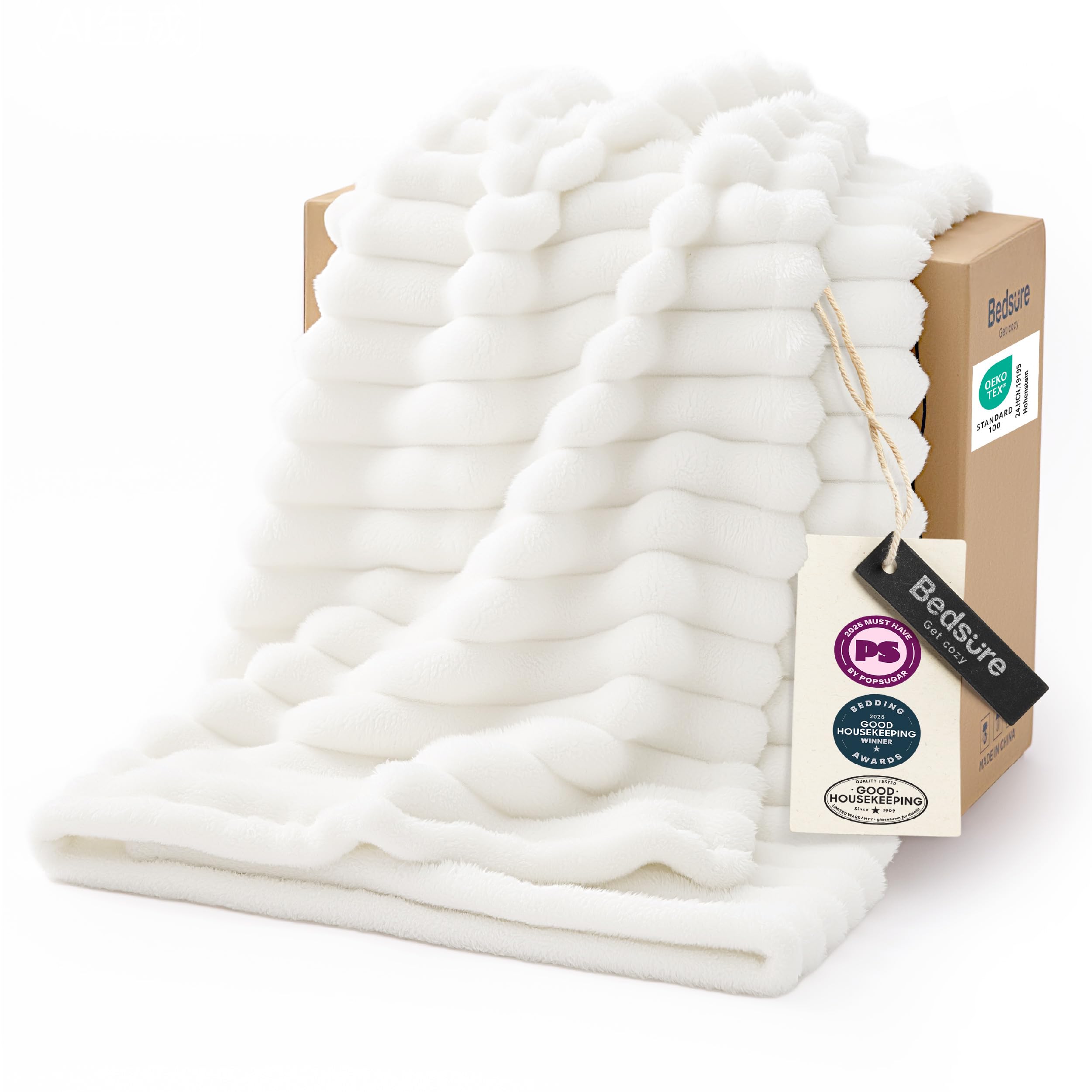 Bedsure Throw Blankets Room Decor - Women Birthday Gift, Soft Fluffy Fleece Cozy Fuzzy Plush Warm White Blanket for Couch Sofa Bed, Bedroom Livingroom Decor, Gifts for Friends, 50x60 🍁 All In One Marketplace Canada
