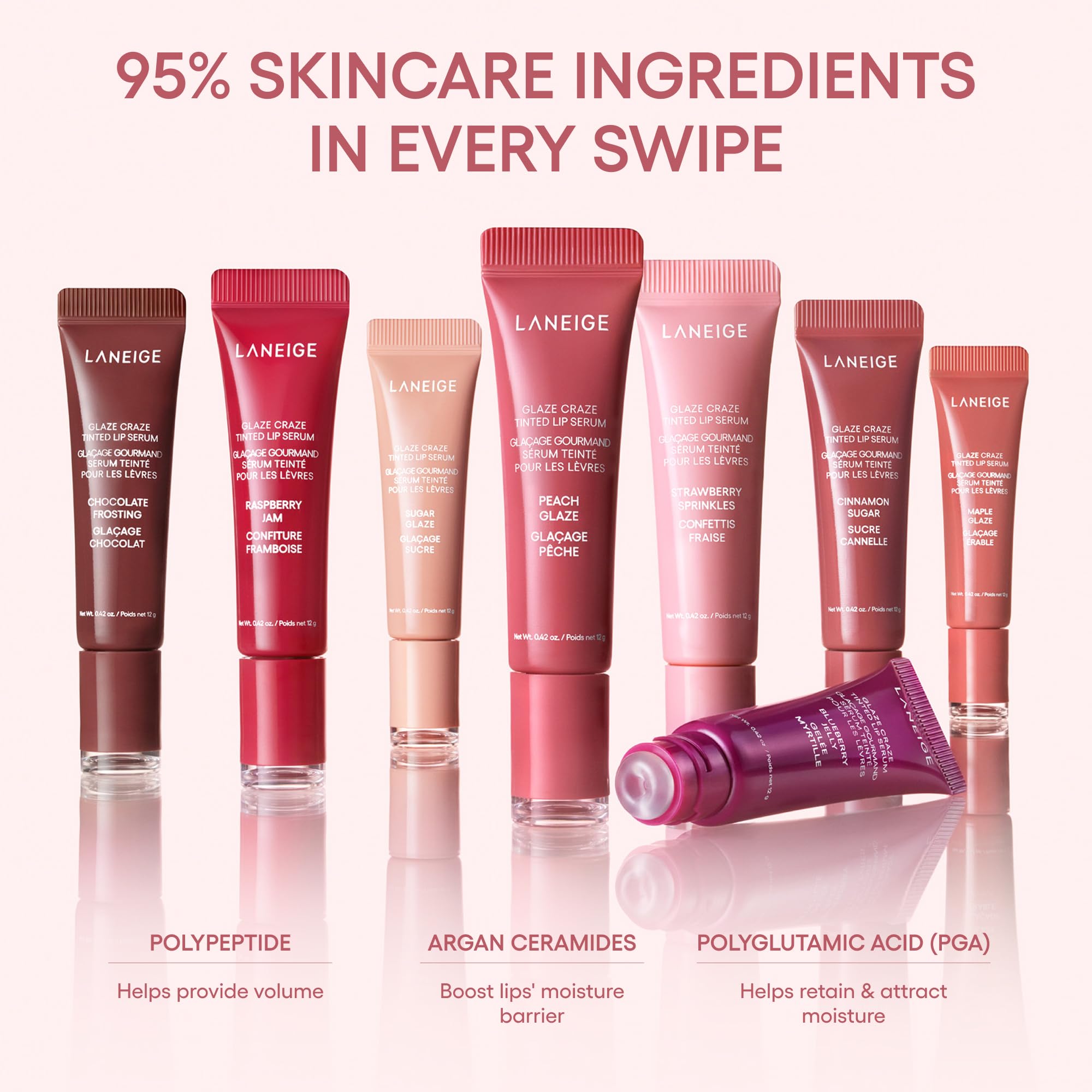 LANEIGE Glaze Craze Tinted Lip Serum, Strawberry Sprinkles: Hydrating Serum for Glossy, Nourished Lips with Plumping Polypeptides, 0.42 oz 🍁 All In One Marketplace Canada