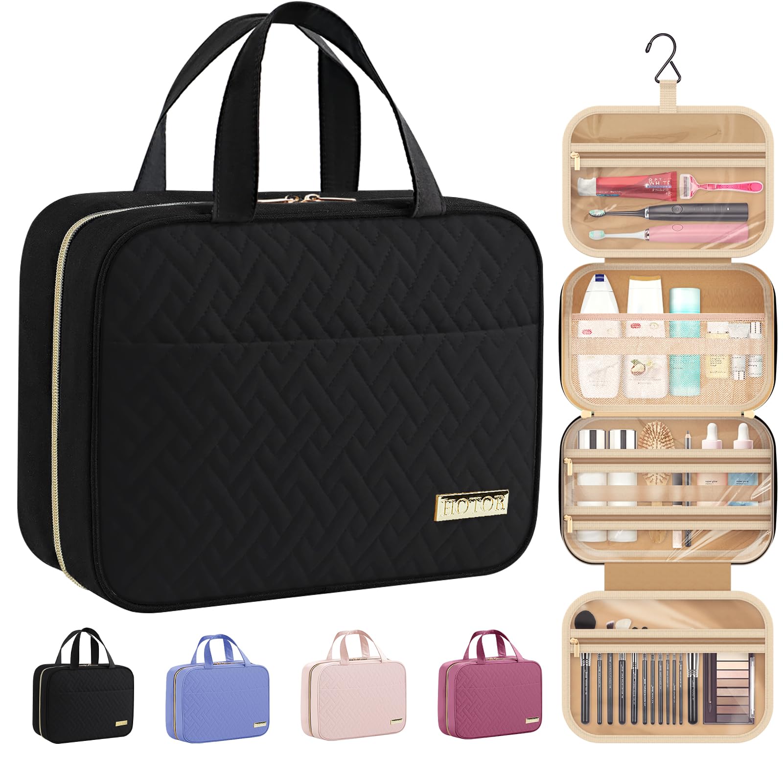 HOTOR Travel Toiletry Bag - Toiletry Bag w/Hanging Hook for Women & Men, Makeup Bag/Big Comparment, Waterproof for Travel Accessories, Travel Essentials, Small, Black 🍁 All In One Marketplace Canada