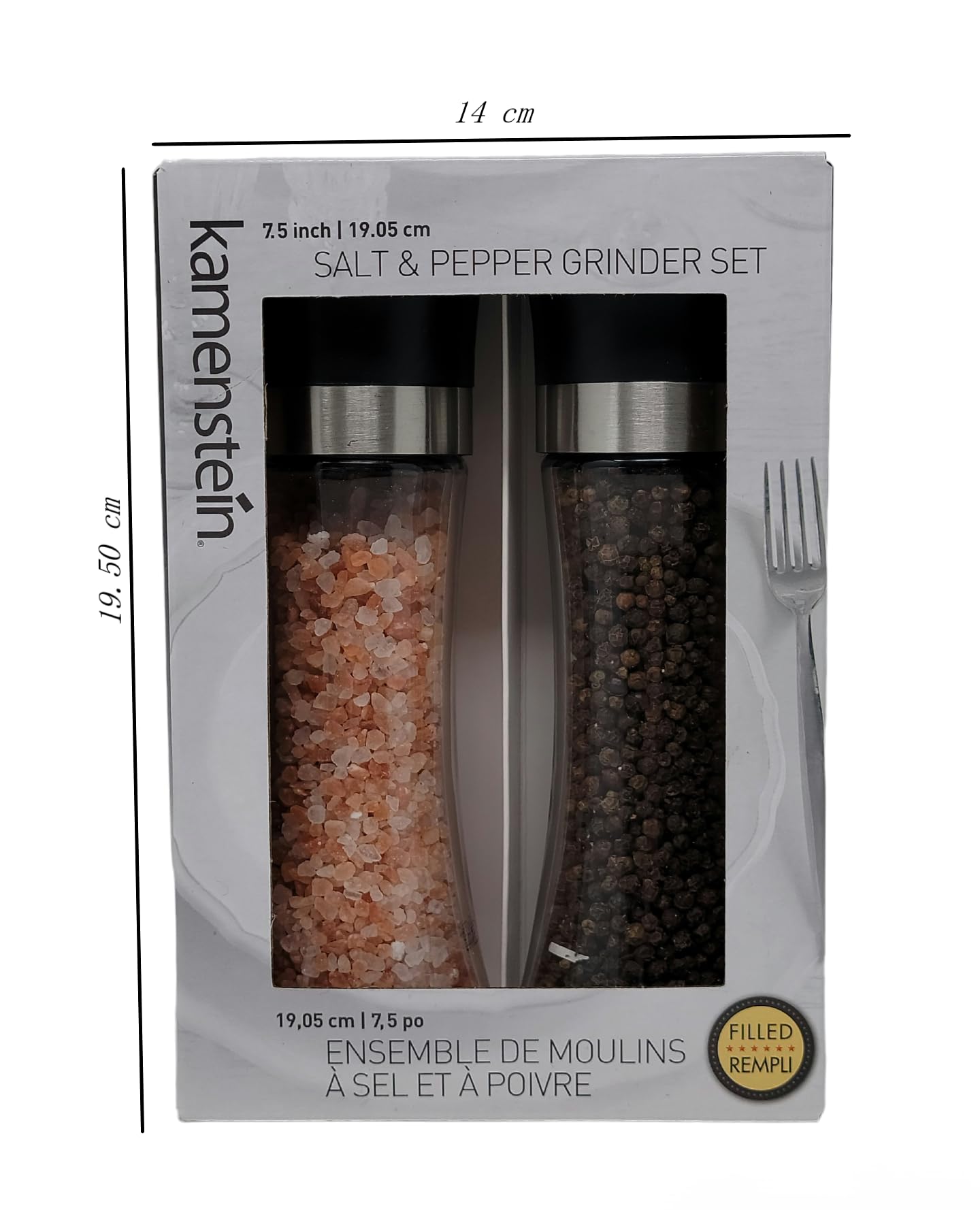 Kamensteín - Salt & Pepper Grinder Set, Includes Black Peppercorns and Pink Himalayan Salt (7.5inch) 🍁 All In One Marketplace Canada
